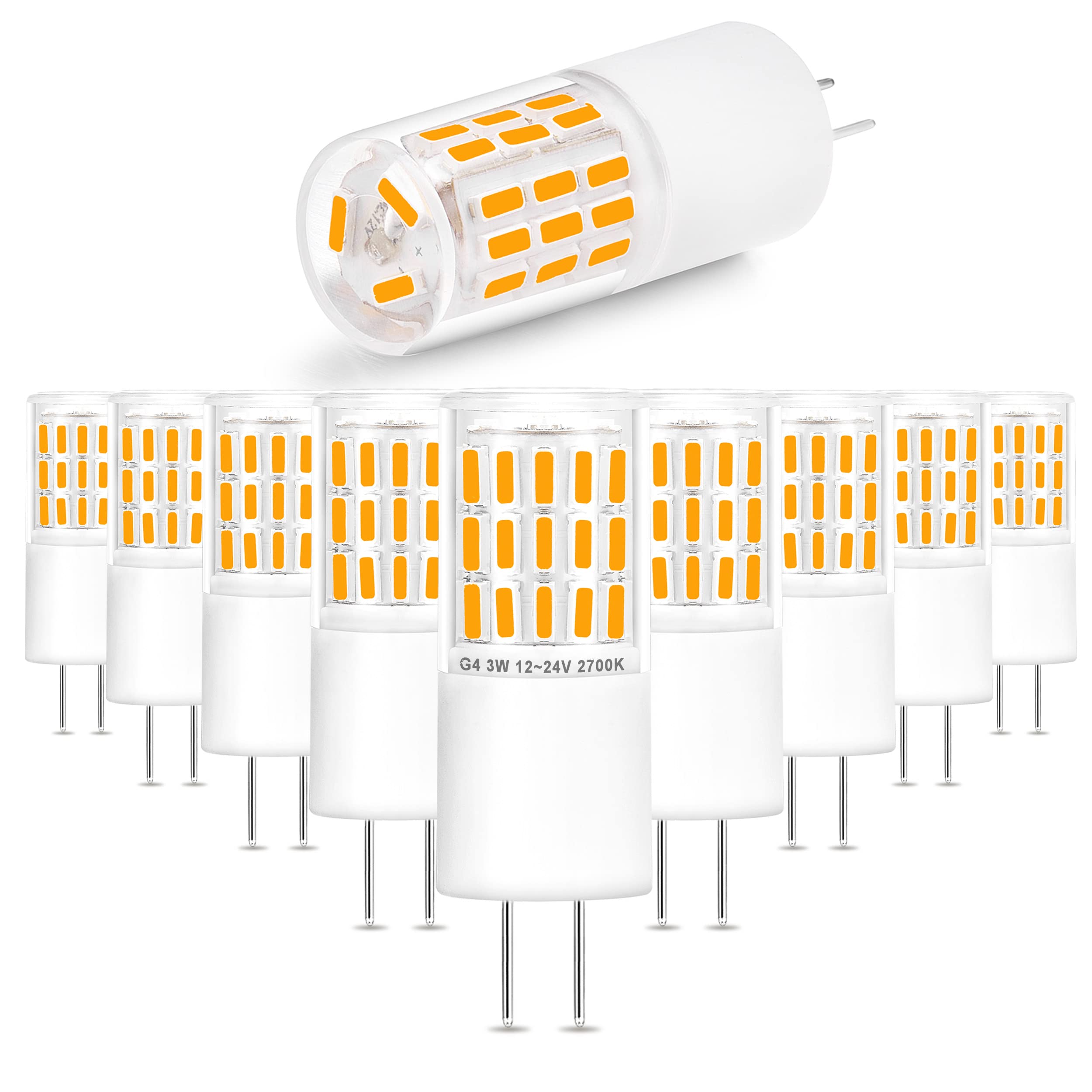 Ziomitus G4 3W Led Landscape Light Bulbs 12V-24V Warm White 2700K,G4 20 Watt 25W 30W T3 Halogen Replacement,Low Voltage G4 T3 Jc