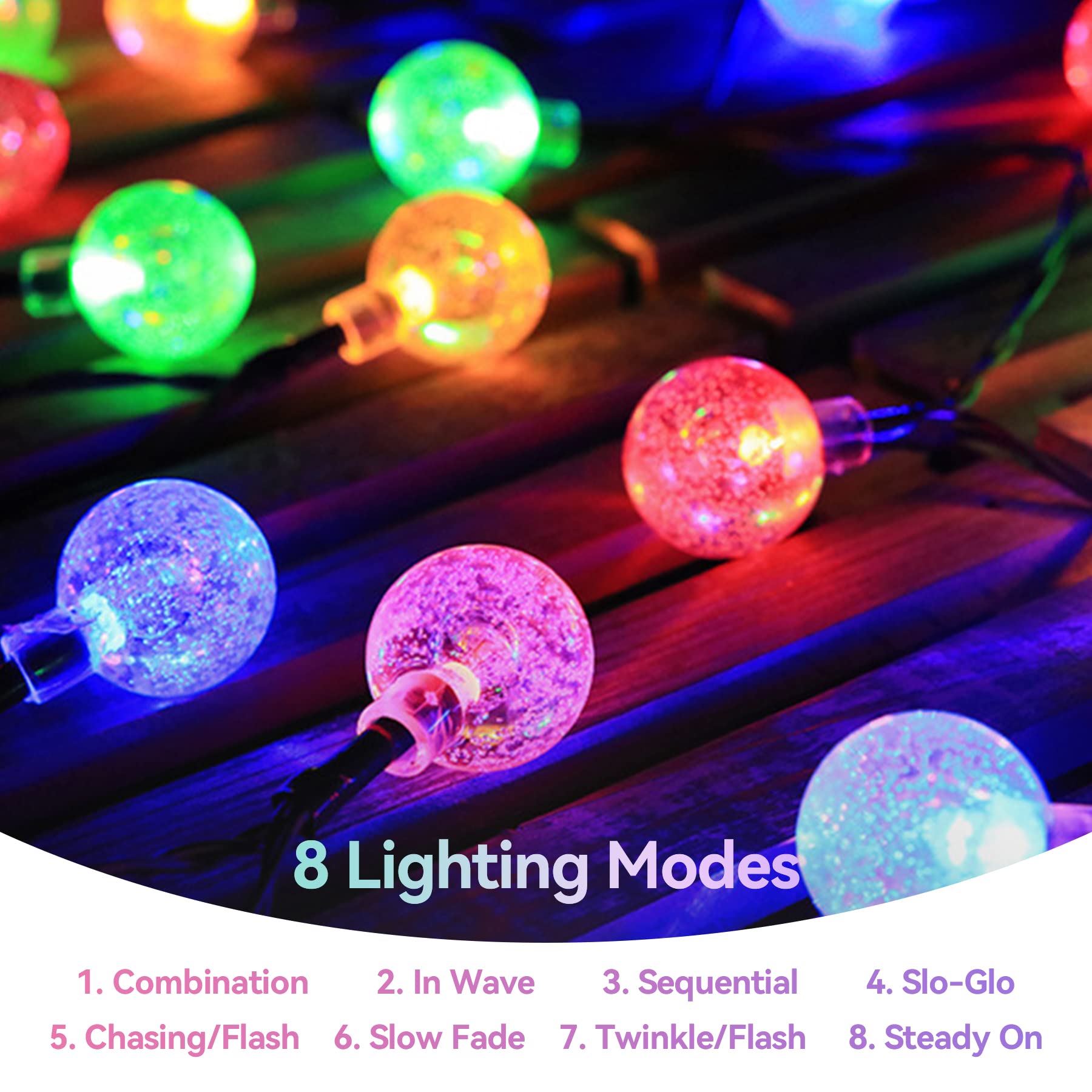 L LAMPOP Solar String Lights, 20FT, 20 LED, IP65 Waterproof, Multicolor Crystal Globe Fairy Lights for Outdoor Decor