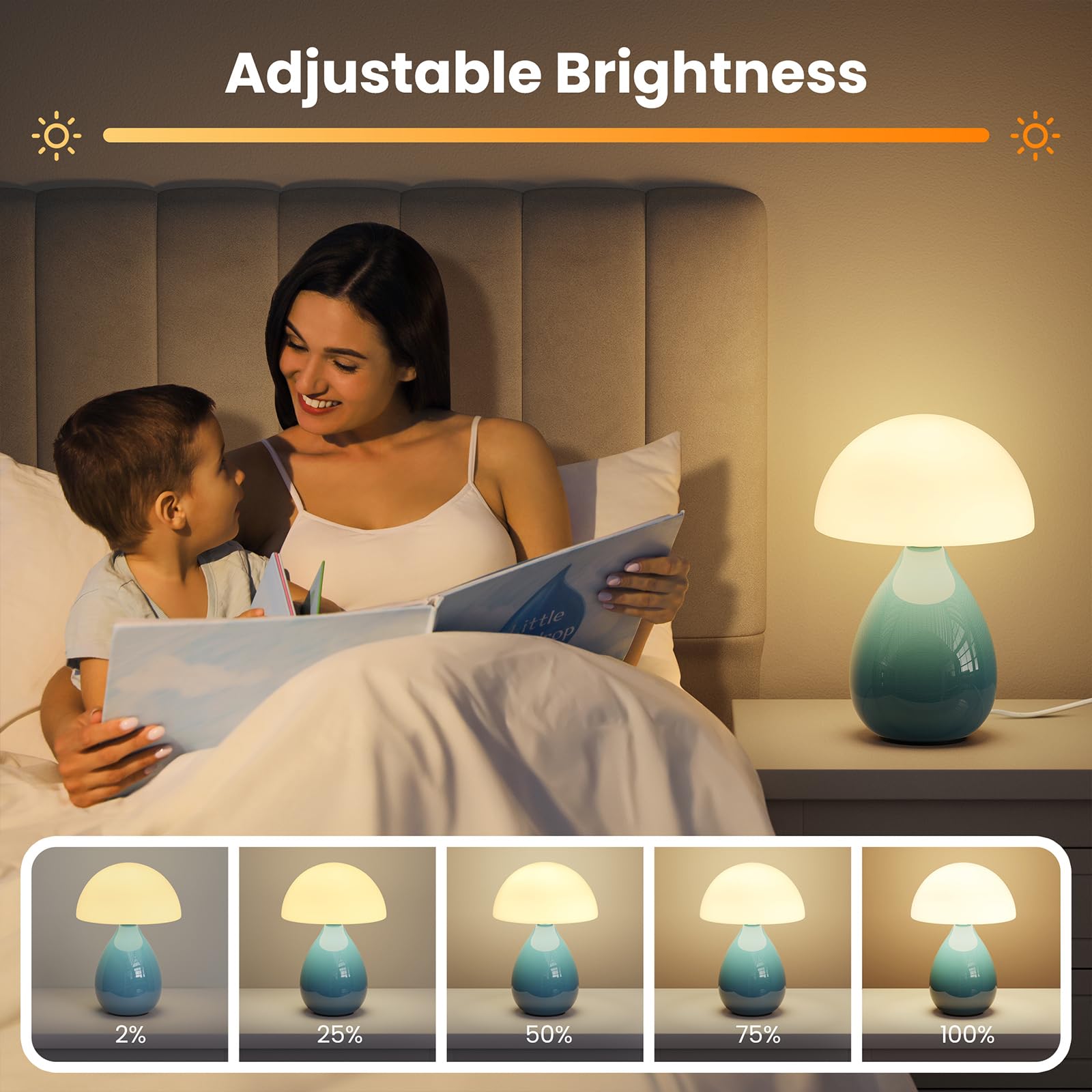 Vanbolon Mushroom Side Table Lamp, Mini Modern Lamp Small Vintage Table Bedside Nightstand Light, Small Light Dimmable For Bedro