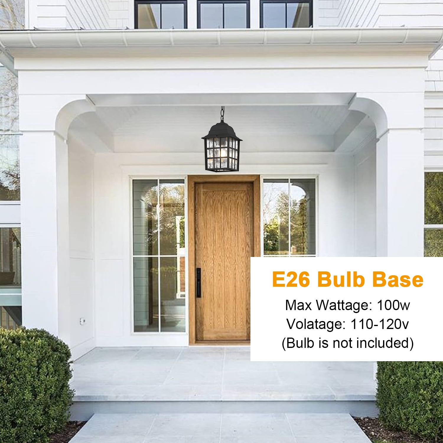 Aoceley Outdoor Pendant Light - Black Ceiling Lantern With Water Glass For Porch & Yard