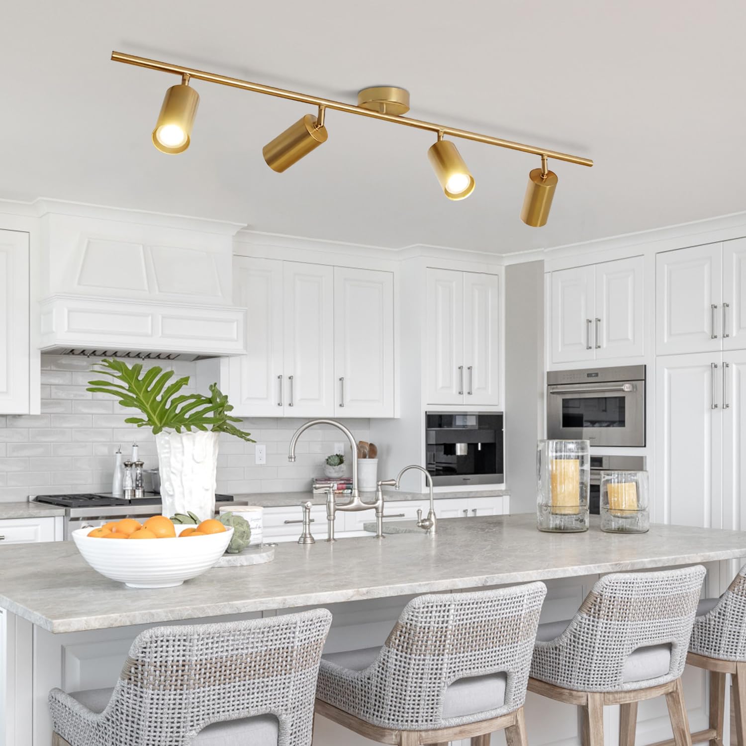 KCO Lighting 4-Light Flush Mount Track Lighting Fixtures Modern Kitchen Track Lights Brass Gold Ceiling Light Spotlight Mid Cent