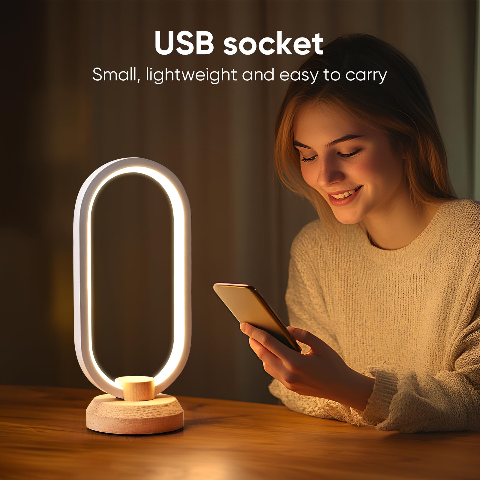 Lonrisway Modern Desk Lamp Led Wood Table Lamp, Bedroom Bedside Night Light, Dimmable Led Lighting, Creative Home Decor, Unique House Warmging Gift