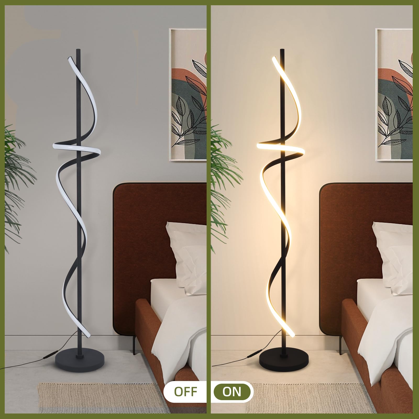 EIDISUNY Modern Spiral Floor Lamp, 48W LED, Dimmable, 60in Tall, Black, Model FL-YLC002BK