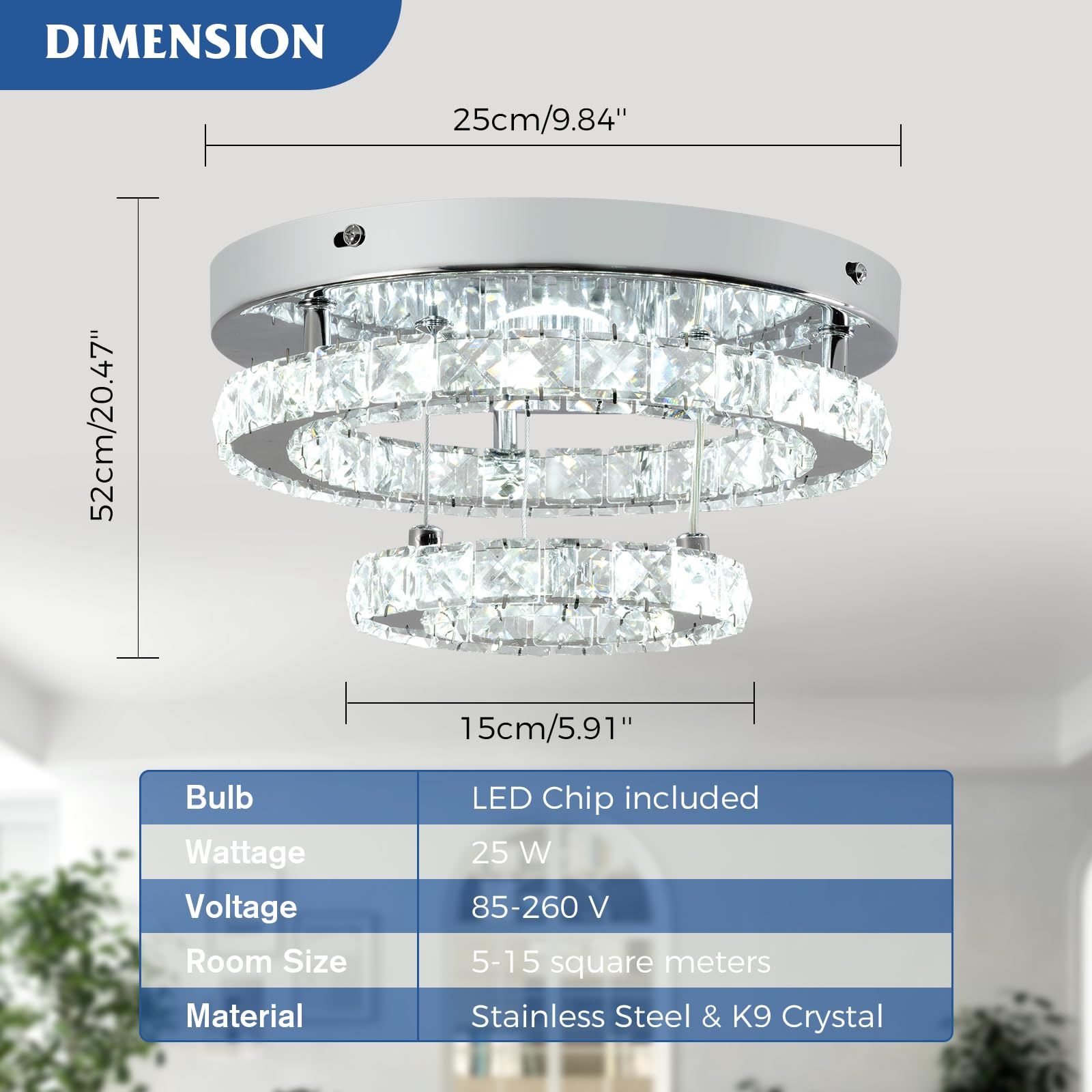Rheafon Crystal Ceiling Light Modern Round Crystal Chandeliers With Remote Control 2 Layers Flush Mount Led Ceiling Light Fixtur