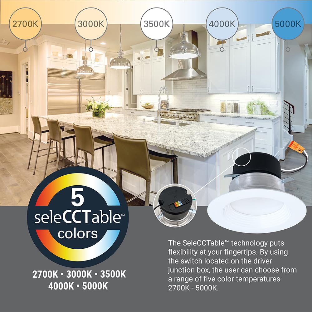 HALO LT 4 Recessed LED Trim Can Light, 5CCT 2700K-5000K, 6-Pack - Energy Efficient Indoor/Outdoor Lighting