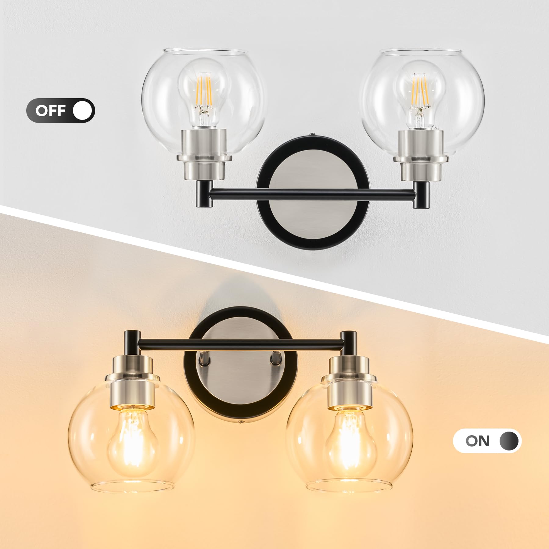 Vonluce Bathroom Light Fixtures, 2-Light Bathroom Vanity Light With Globe Glass Shades E26 Sockets, Bathroom Lights Over Mirror