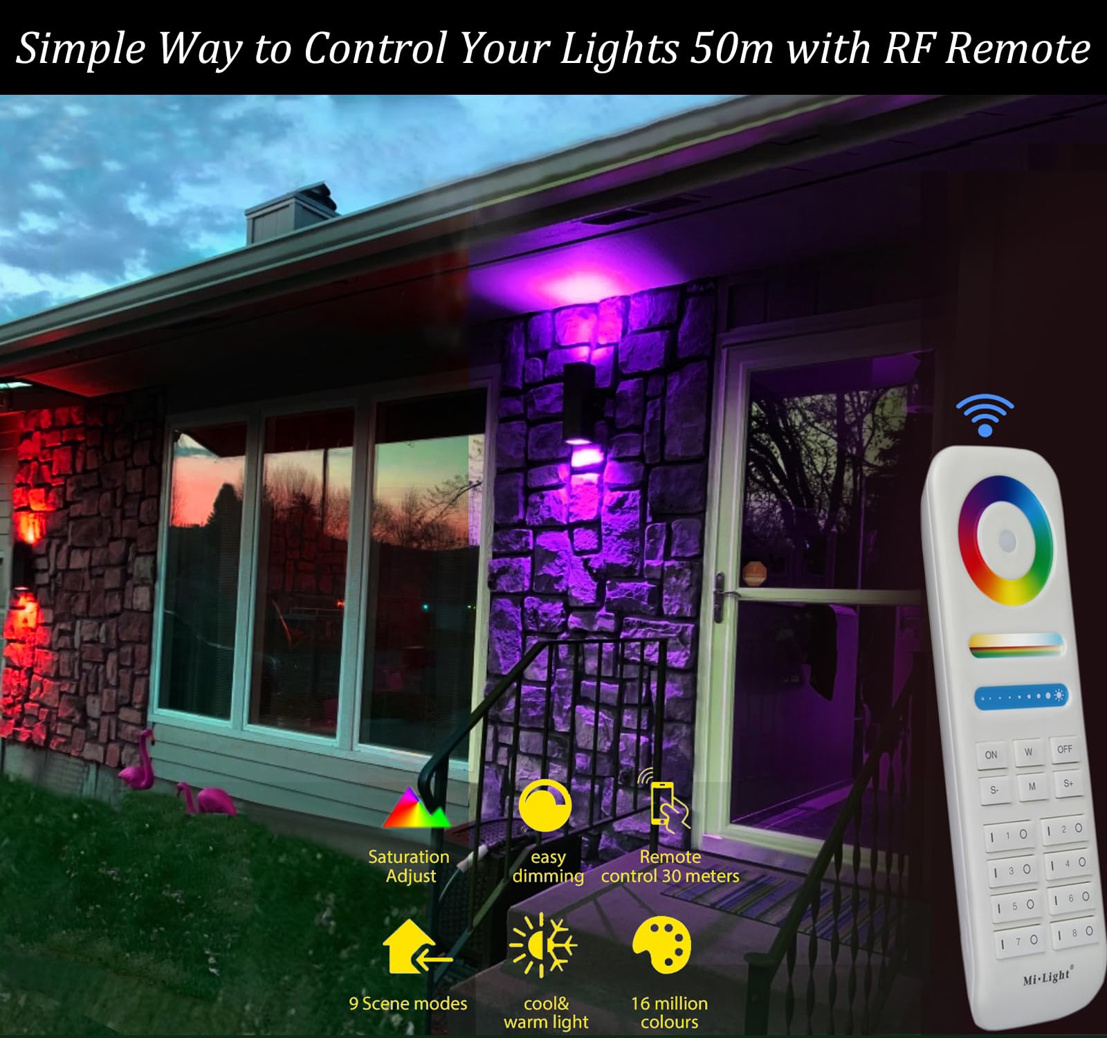 Rosykite 1200Lm Tunable White & Rgb Up Down Outdoor Wall Light Fixtures, 2 Pack, Black