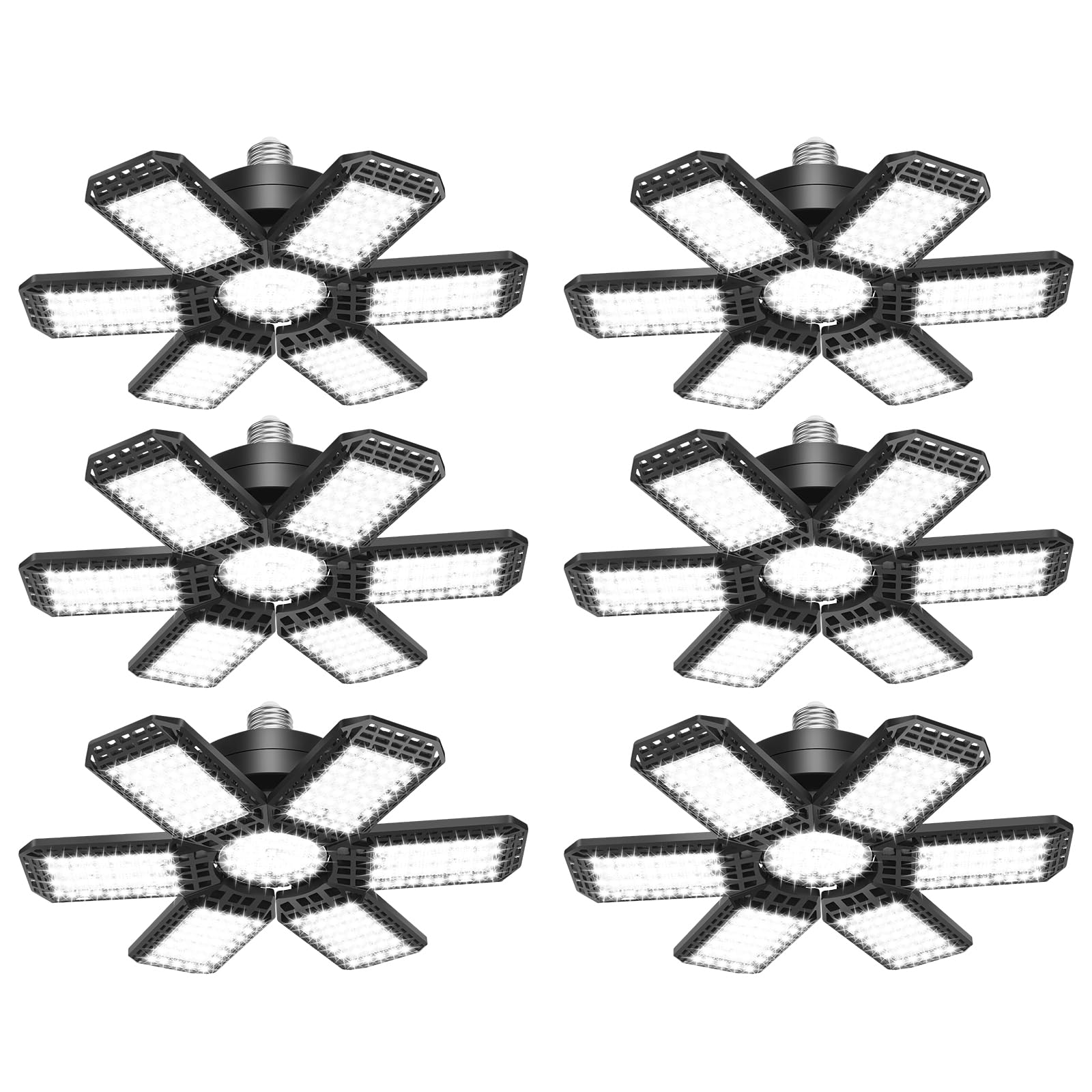 AUDLES 6 Pack LED Garage Light, 200W 20000LM, 6500K, E26/E27 Socket, Black