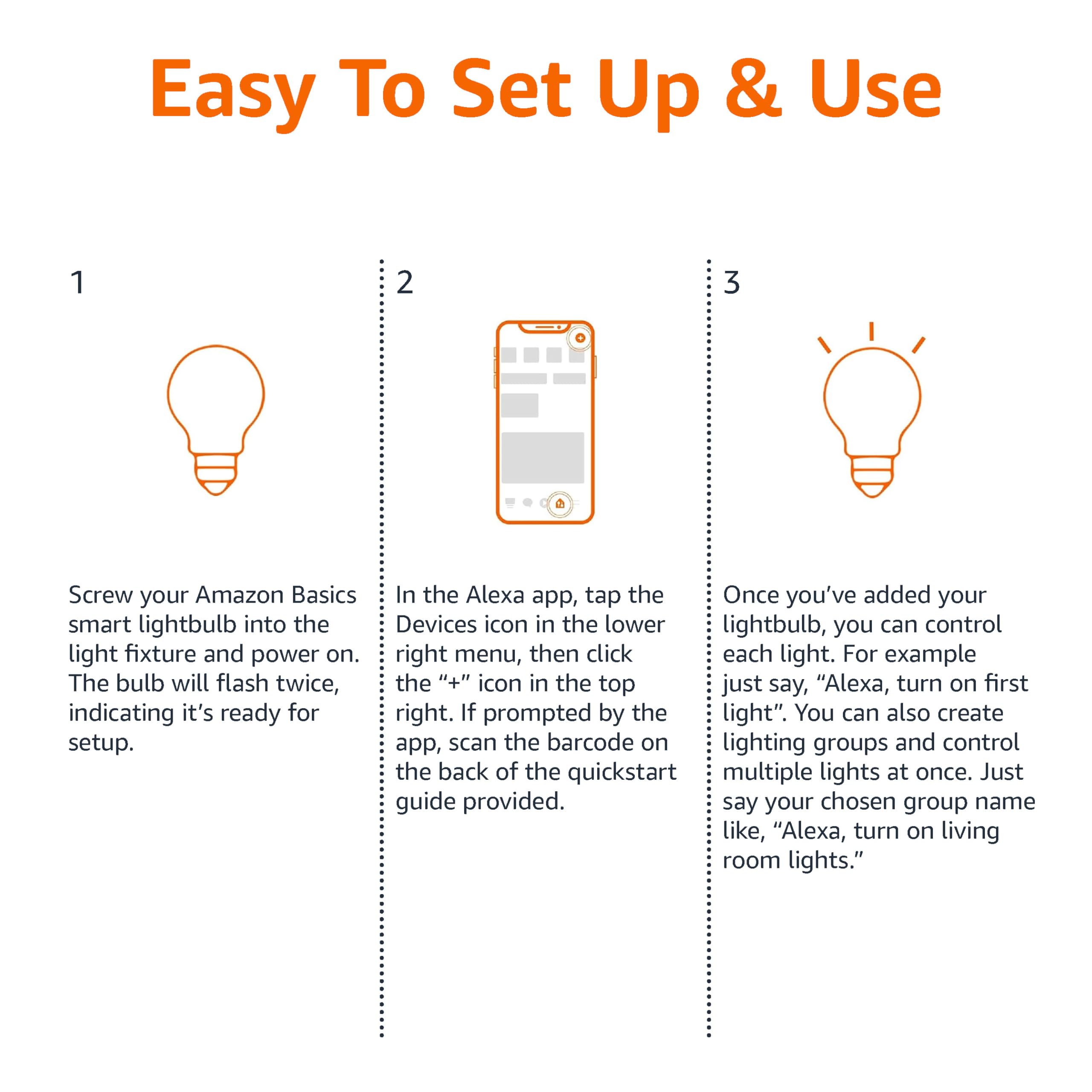 large online retailer Basics Smart A19 LED Light Bulb, Dimmable, 9W (60W Equivalent), 800LM, 4 Pack, Soft White, Works with Alexa, No Hub Required