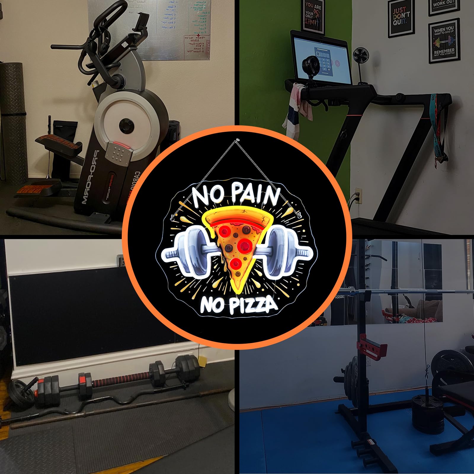 Lucunstar Gym Neon Sign No discomfort-reducing No Pizza Uv Printed Light Signs For Wall Decor Dimmable Dumbbell Barbell Led Lights Decoration Fitness Club Gift For Teens Sports Room Usb Powered 14.57 X 12.6 Inches