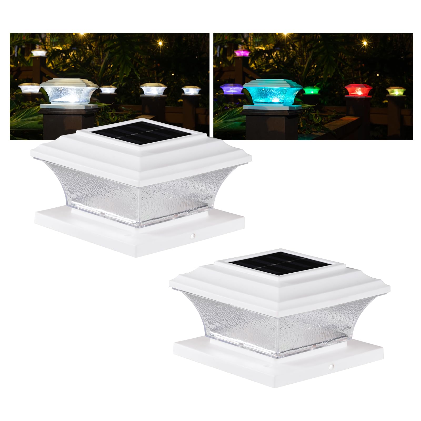 HUYIENO Solar Post Cap Lights Outdoor LED Lighting Deck Fence Cap Light 9 Light Modes Bright White/7 Color Fixed Modes/7 Color C
