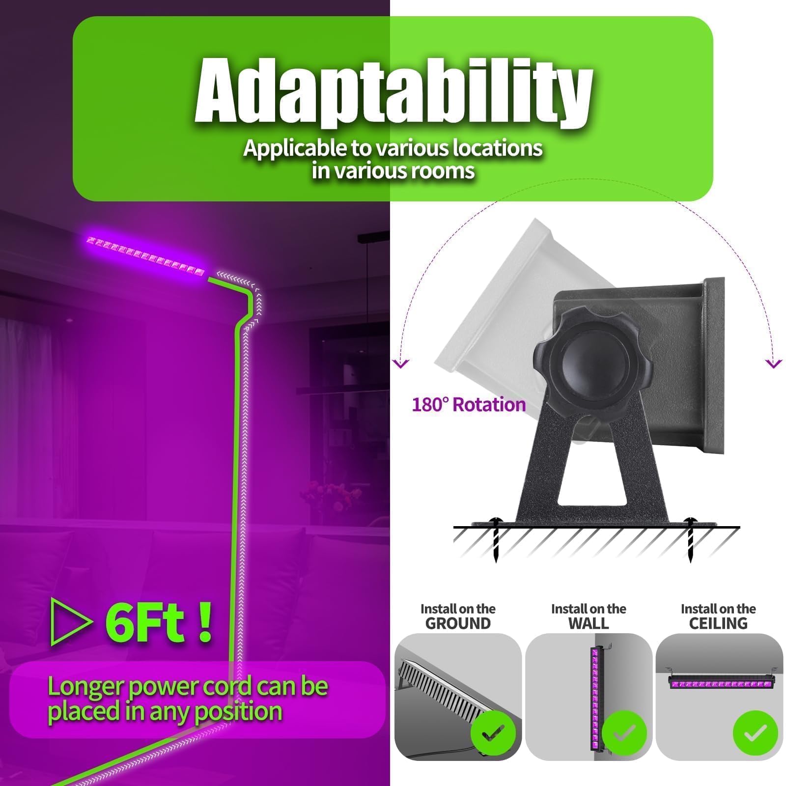 Thecham 42W Led Black Light Bar - Waterproof, 6Ft Cord, Ideal For Glow Parties & Halloween