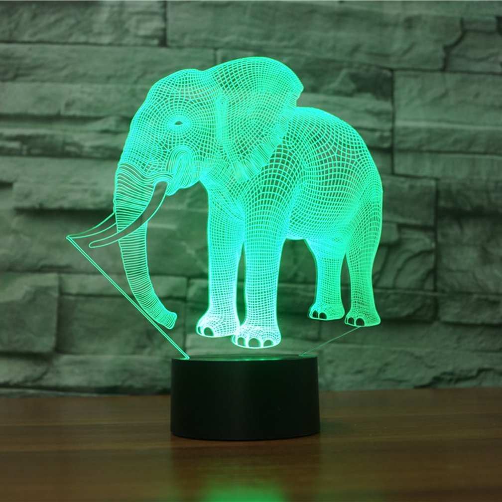 WMH Elephant 3D Lamp Illusion Night Light, 7 Color Changing Touch Switch Table Desk for Nursery/Decor/Living Room, 7 Colors Chan