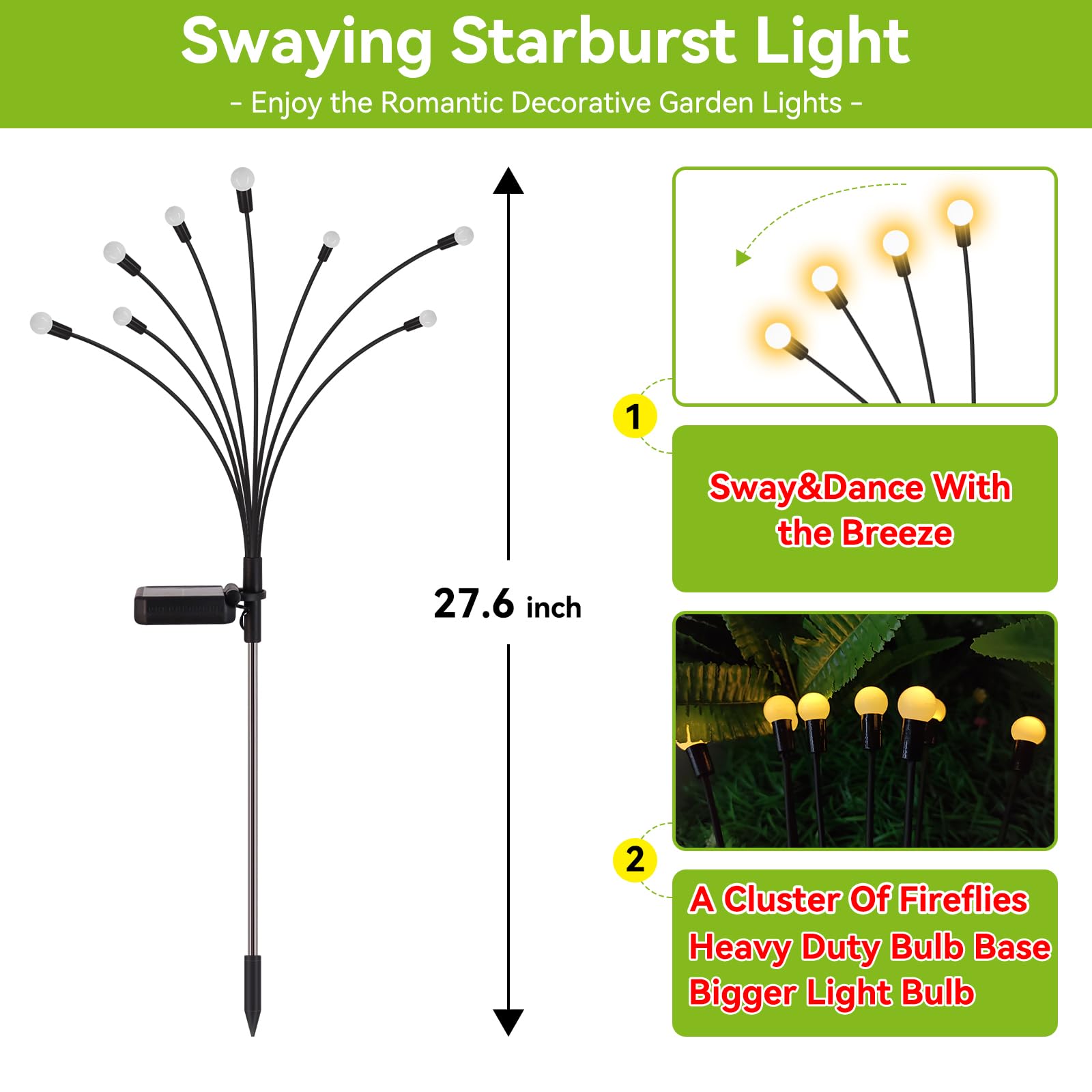 Yshengmian Solar Garden Lights Outdoor Waterproof, 6 Pack 48 Led Decorative Swaying Lights, Solar Firefly Light Outdoor Decor Fo