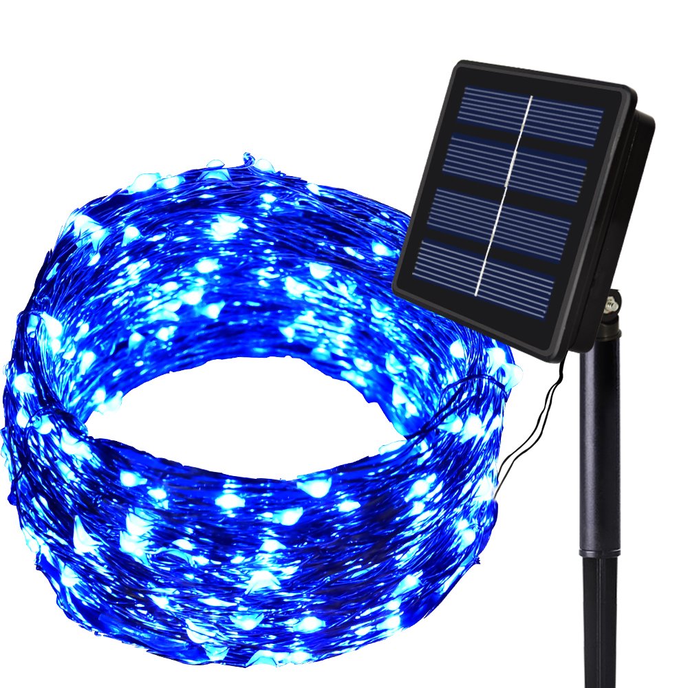 Solar String Lights,200 LED Solar Lights Outdoor 8 Modes Blue Christmas Lights Waterproof Solar Fairy Lights for Pool Garden Pat