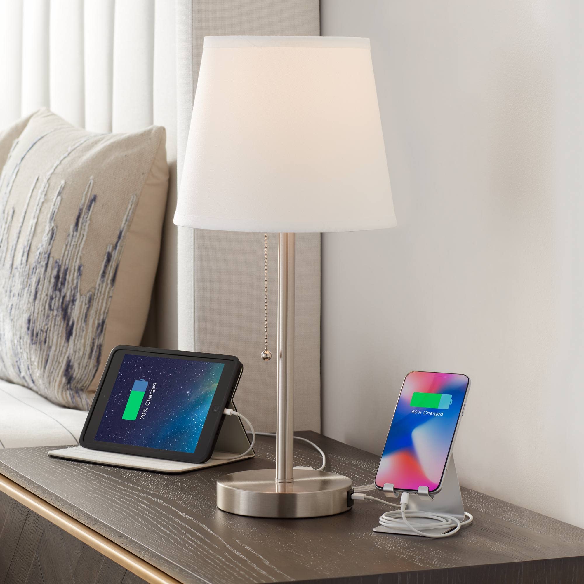 360 Lighting Flesner Modern Accent Table Lamp with Hotel Style USB and AC Power Outlet in Base 20'' High Brushed Nickel White Em