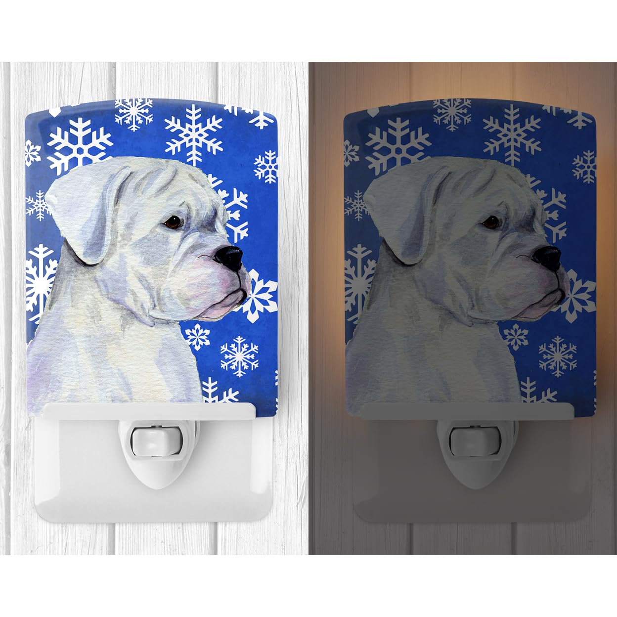 Carolines Treasures Ceramic Night Light, Boxer Winter Snowflakes, UL-Certified, 6x4x3in, Multicolor, Model SS4647CNL