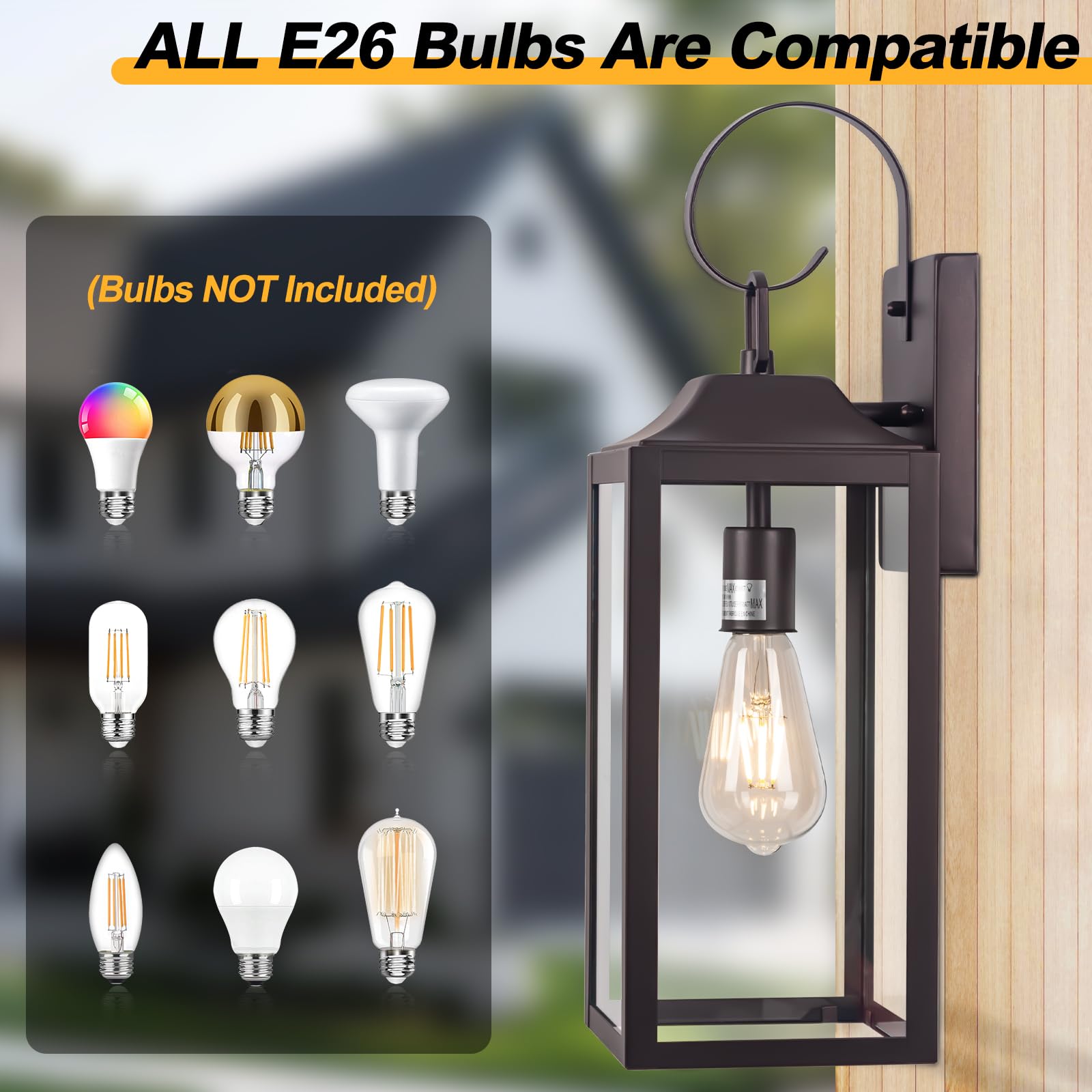 Yolsunes Outdoor Wall Lanterns 2 Pack, 19" Waterproof Bronze Metal Sconce Lights for Porch, Garage, and Patio - Model JZ-B06094P-2PK-ORB