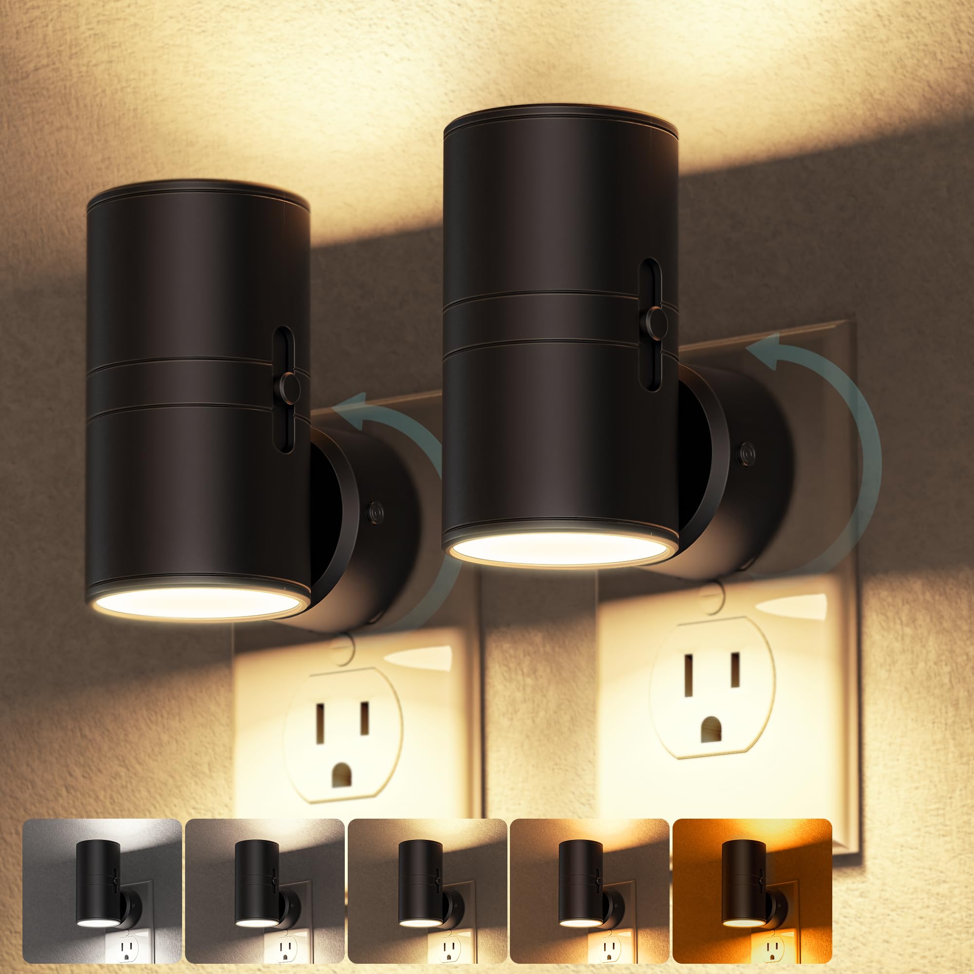Briignite Night Lights Plug into Wall, 5CCT LED Night Light Plug in, Dusk to Dawn Sensor, 330 Swivel Plug, 0-100LM Adjustable Br