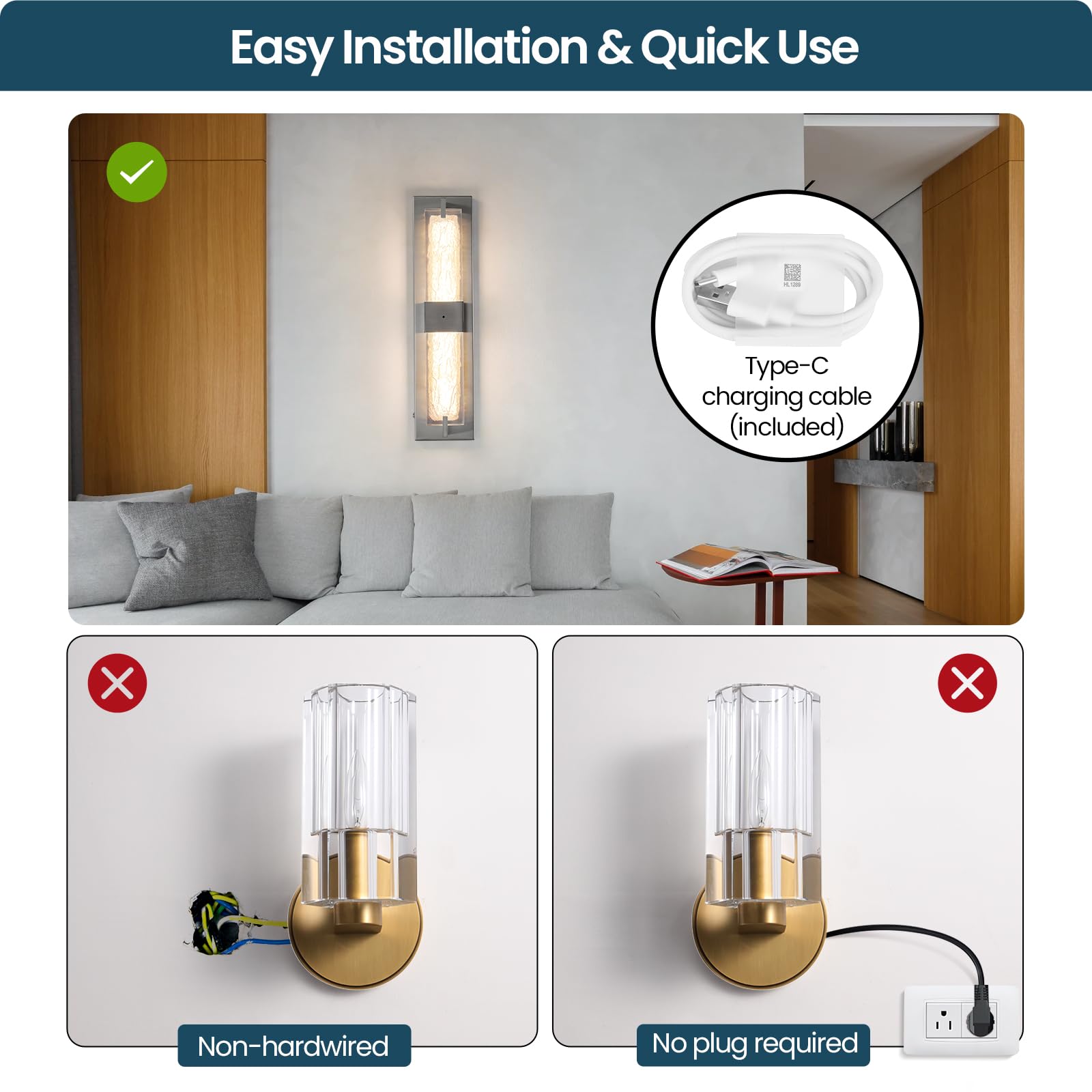 Battery Operated Resin Wall Sconce - Wireless Rechargeable Wall Light Nickel  Led Remote Wall Sconces Lighting  Modern Cordless Brass Vanity Light Fixtures For Living Room Bedroom Bathroom
