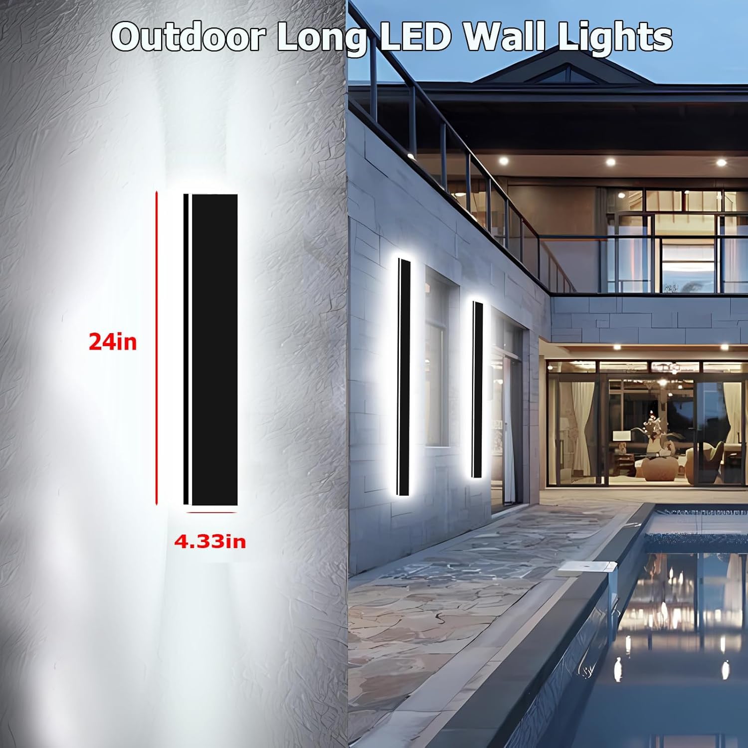 Enmln 24In Modern Outdoor Lights Fixture 4.33In Wide Dimmable Exterior Wall Lights For Garage And Front Door Long Outdoor Wall Sconce Ip65 Waterproof Black Led Outdoor Entrance Lighting
