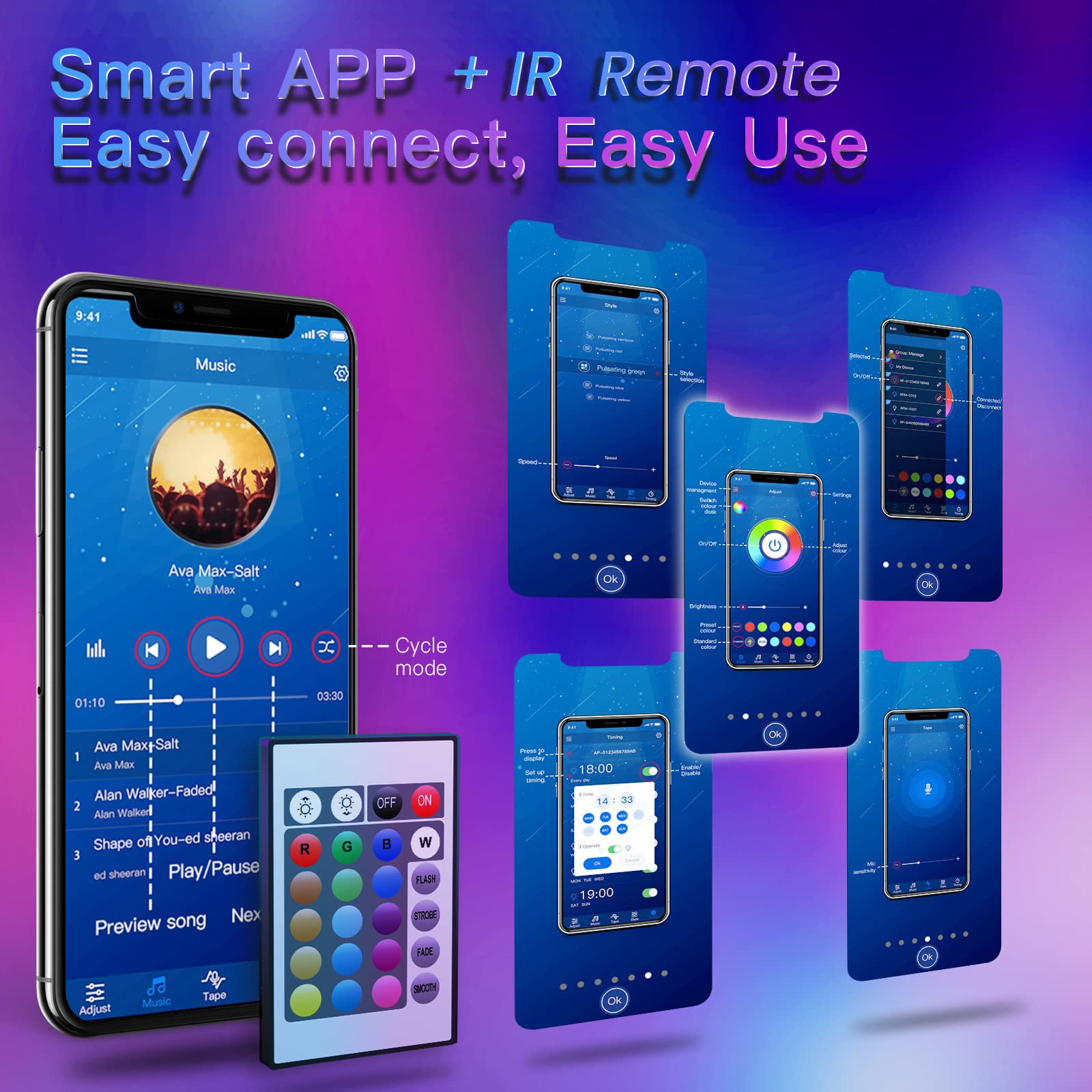 200Ft Bluetooth Led Strip Lights, Smd5050 Music Sync Led Lights Strip, Rgb Color Changing Led Lights With Remote,Smart Phone App