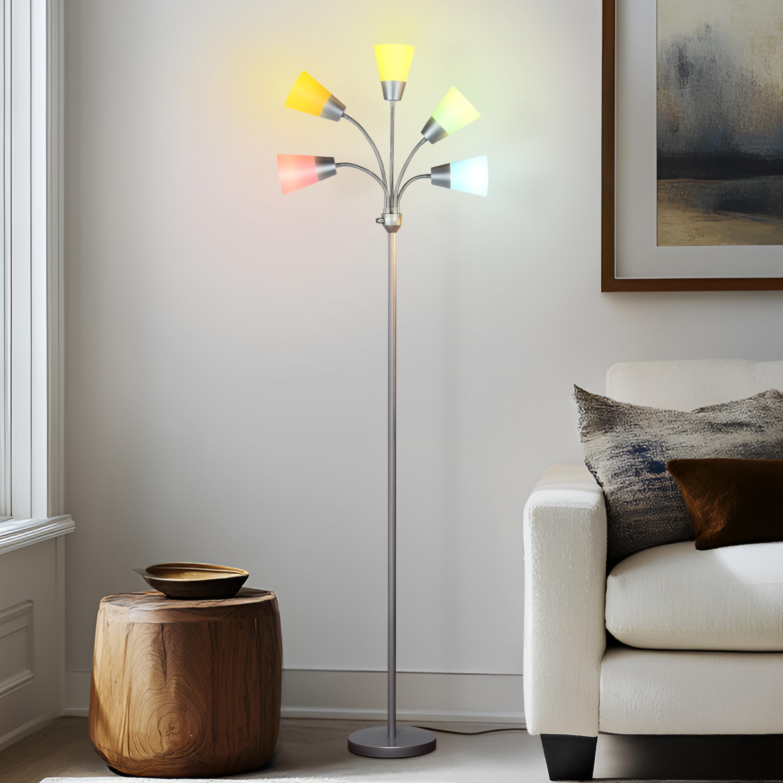 Brightech Medusa LED Floor Lamp - Multi-Head, Metal, Silver, Model FL-MDSMDRN-SVR, 5 Bulbs, Modern Design for Living Rooms & Offices