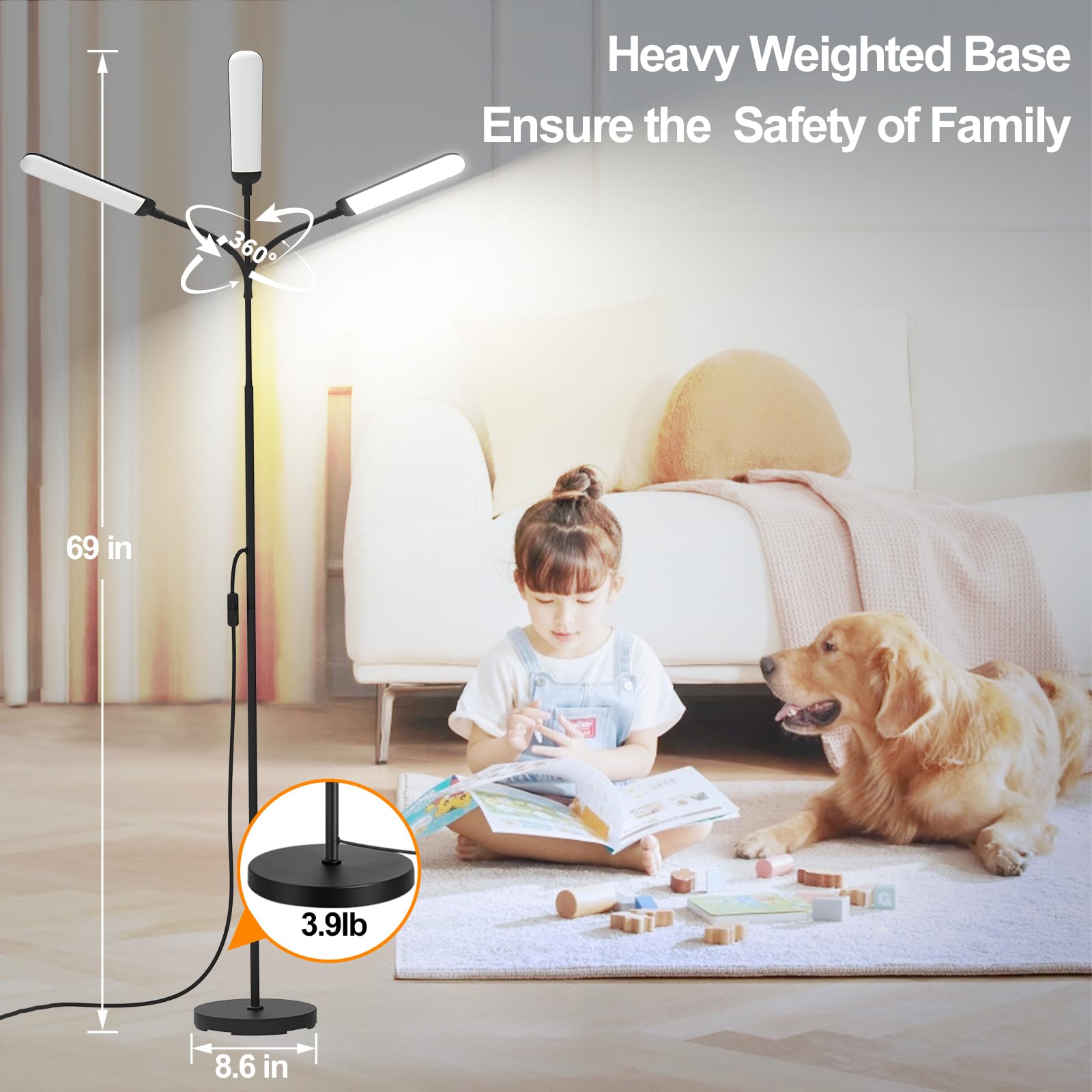 Mixinlei Led Floor Lamp, 18W 1800Lm Super Bright Dimmable Floor Lamps For Living Room Bedroom With Timer, Stepless Adjustable 27