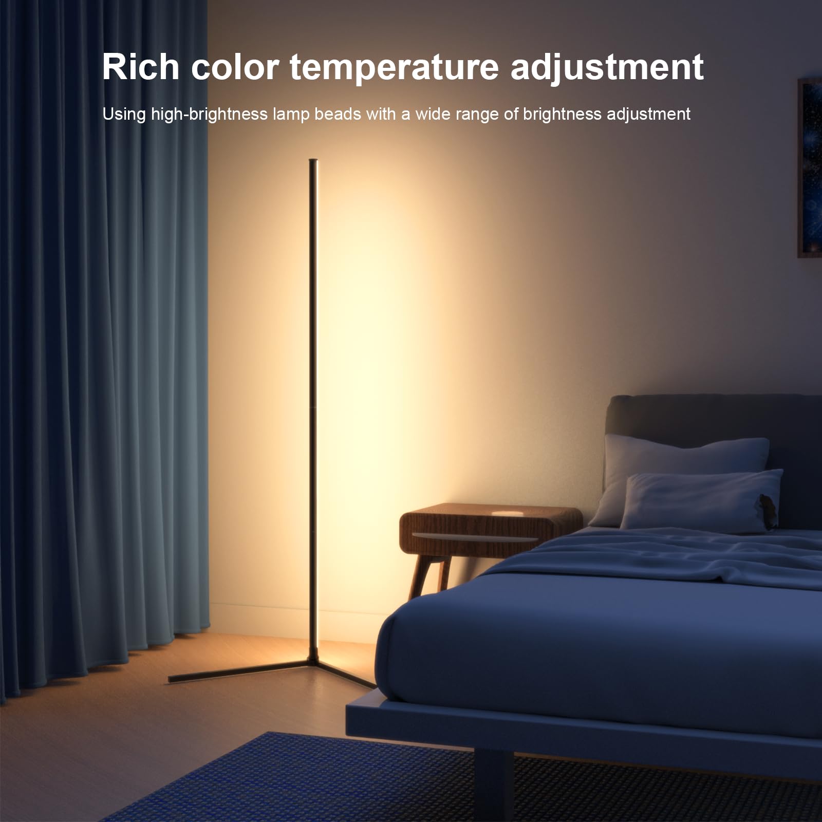 Pirvlin Corner Floor Lamp, 60”Smart Rgb Led Floor Lamp With App And Remote Control,High Brightness Led,16 Million Colors, Music Sync, Timer Setting, Mood Lighting,Ideal For Living Rooms, Bedrooms.