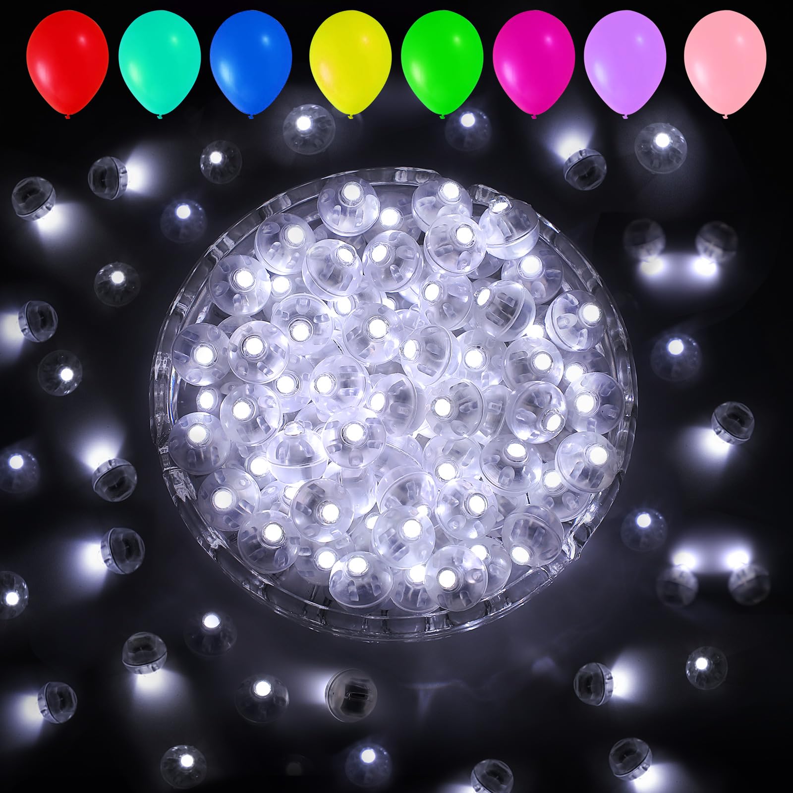 Aogist Balloon Lights 100pcs Waterproof Twinkle Mini LED Battery Powered Round Lamp White-Flash