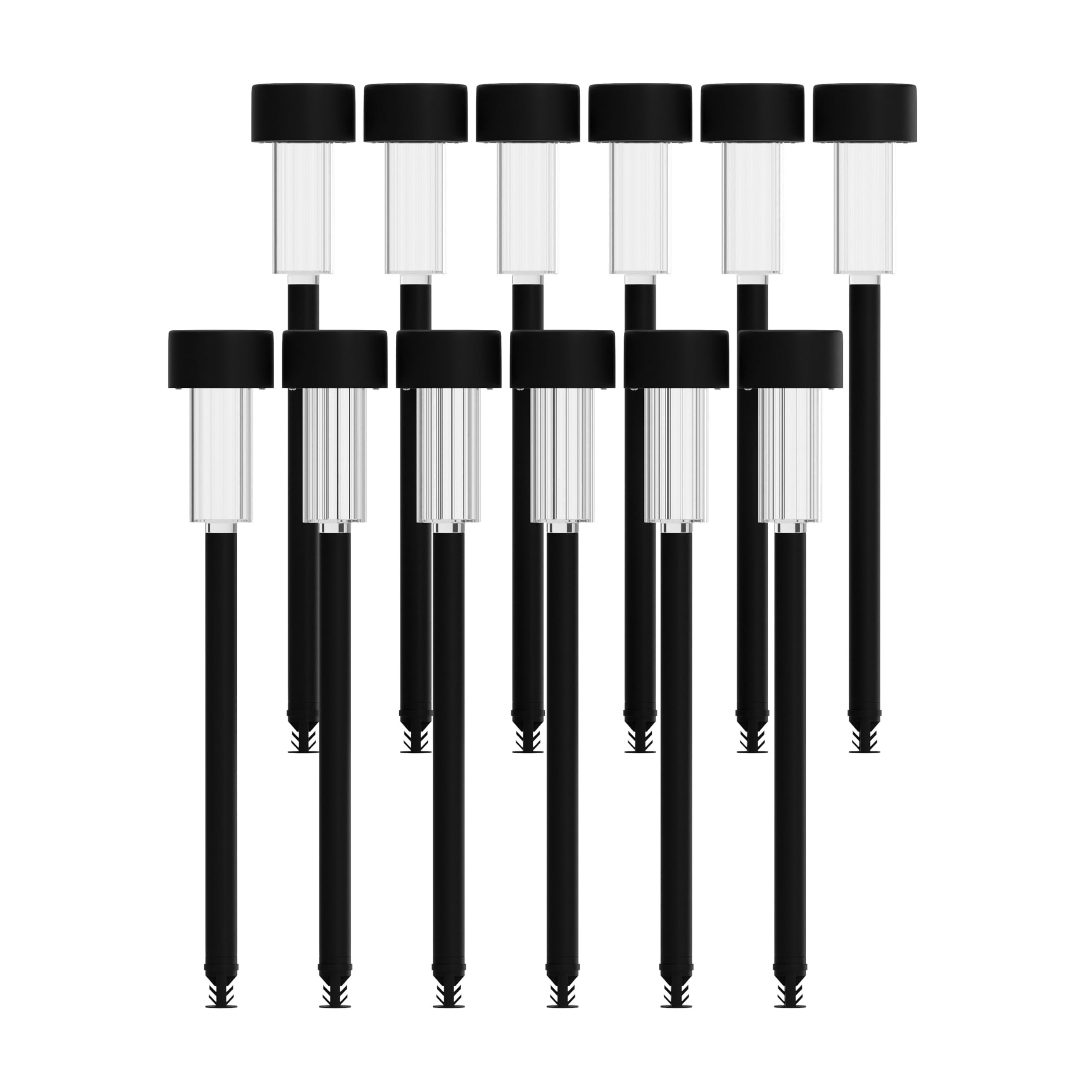 Flash Furniture Hartford 12 Pack LED Solar Lights - All-Weather Black Outdoor Solar Powered Lights - Landscape Lighting for Path