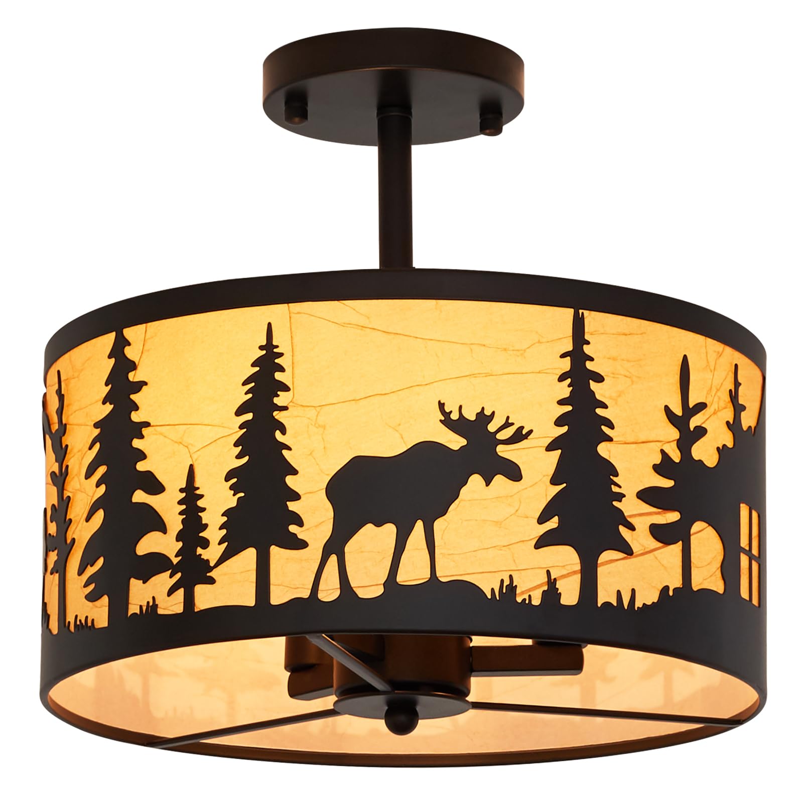 Monaxon Rustic 3-Light Semi-Flush Mount Ceiling Light, E12 Base, Farmhouse Design With Deer, Bear