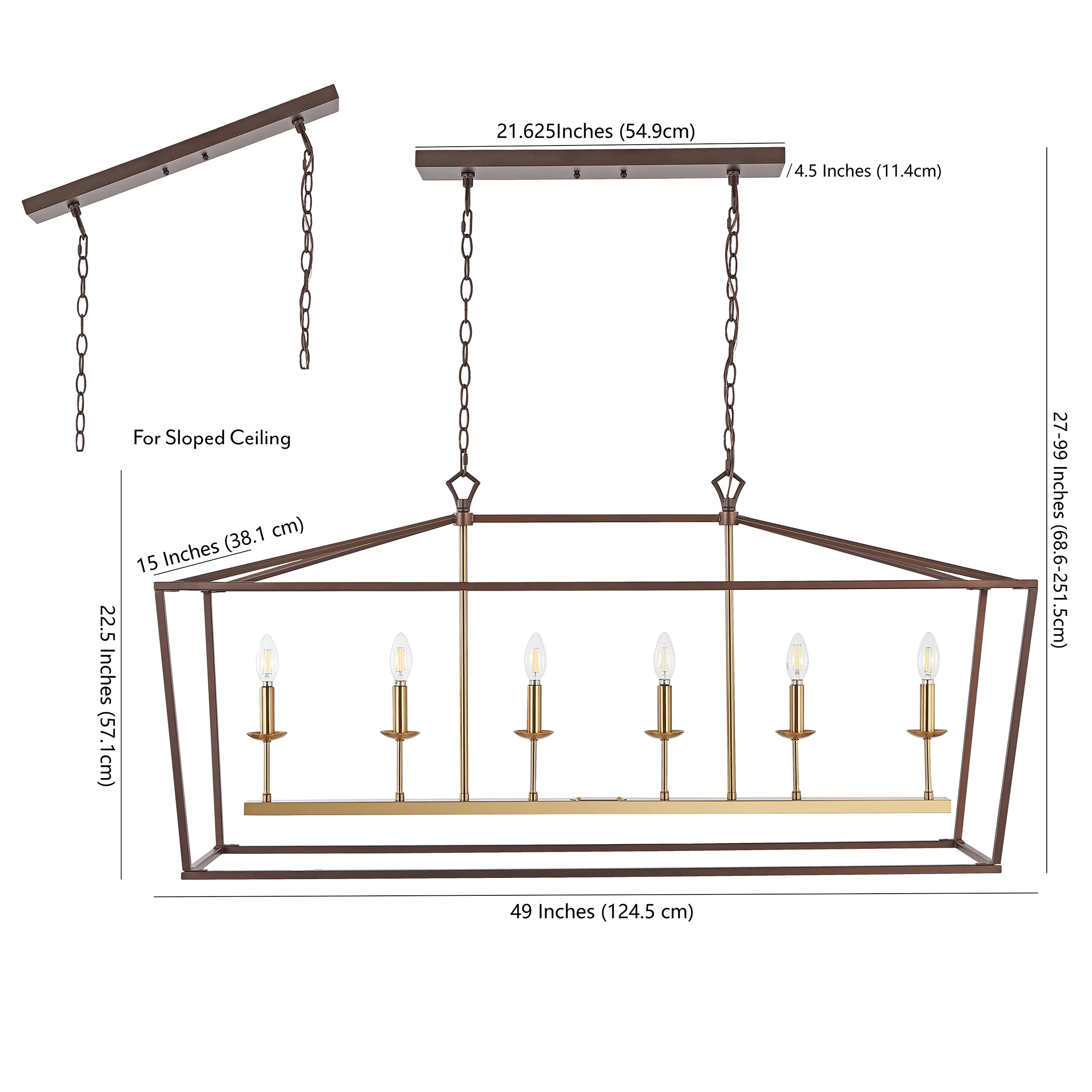 Jonathan Y 49 6 Light Linear Pendant, Metal, Oil Rubbed Bronze/Brass Gold, Model Jyl7439D, Ideal For Dining Room, Kitchen, Foyer