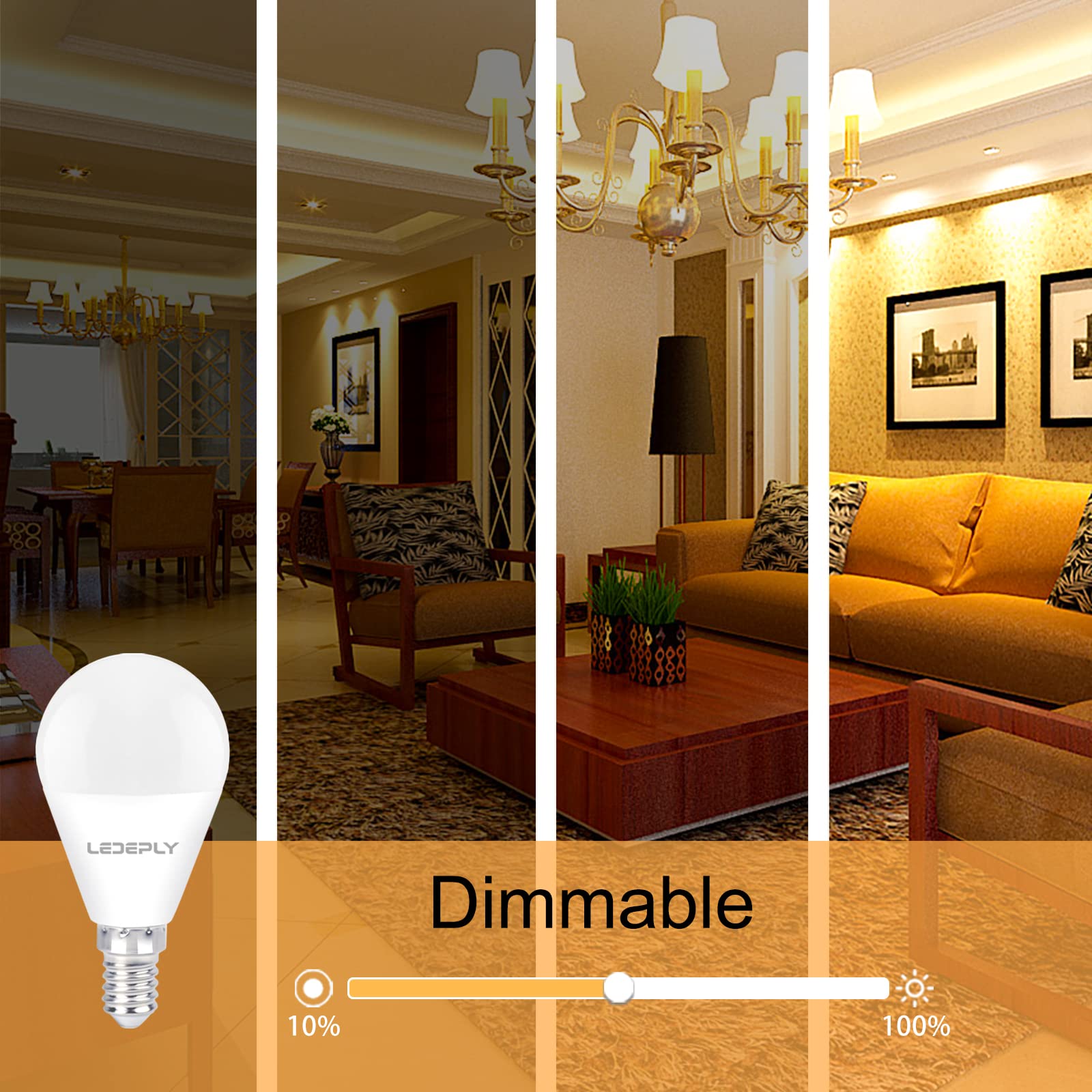 Ledeply A15 Ceiling Fan Light Bulbs, Dimmable, E12 Base Led Bulb, 5.5W=40W, Warm White 2700K, 500 Lumen, Led Light Bulb, 6 Pack