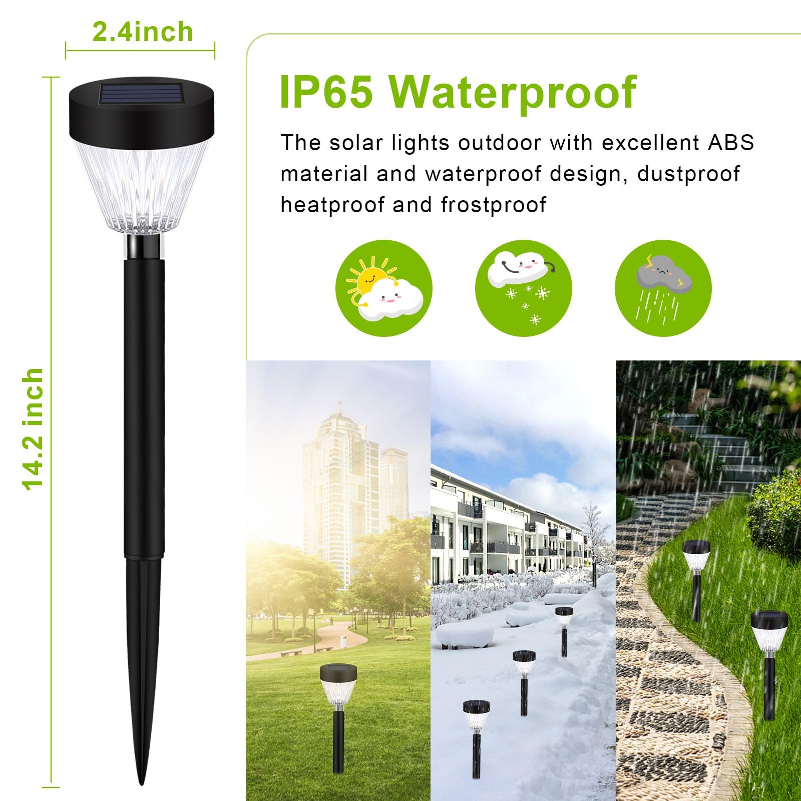 Ridalux 8Pack Solar Pathway Lights - Waterproof Warm White Auto On/Off Outdoor Garden Lighting