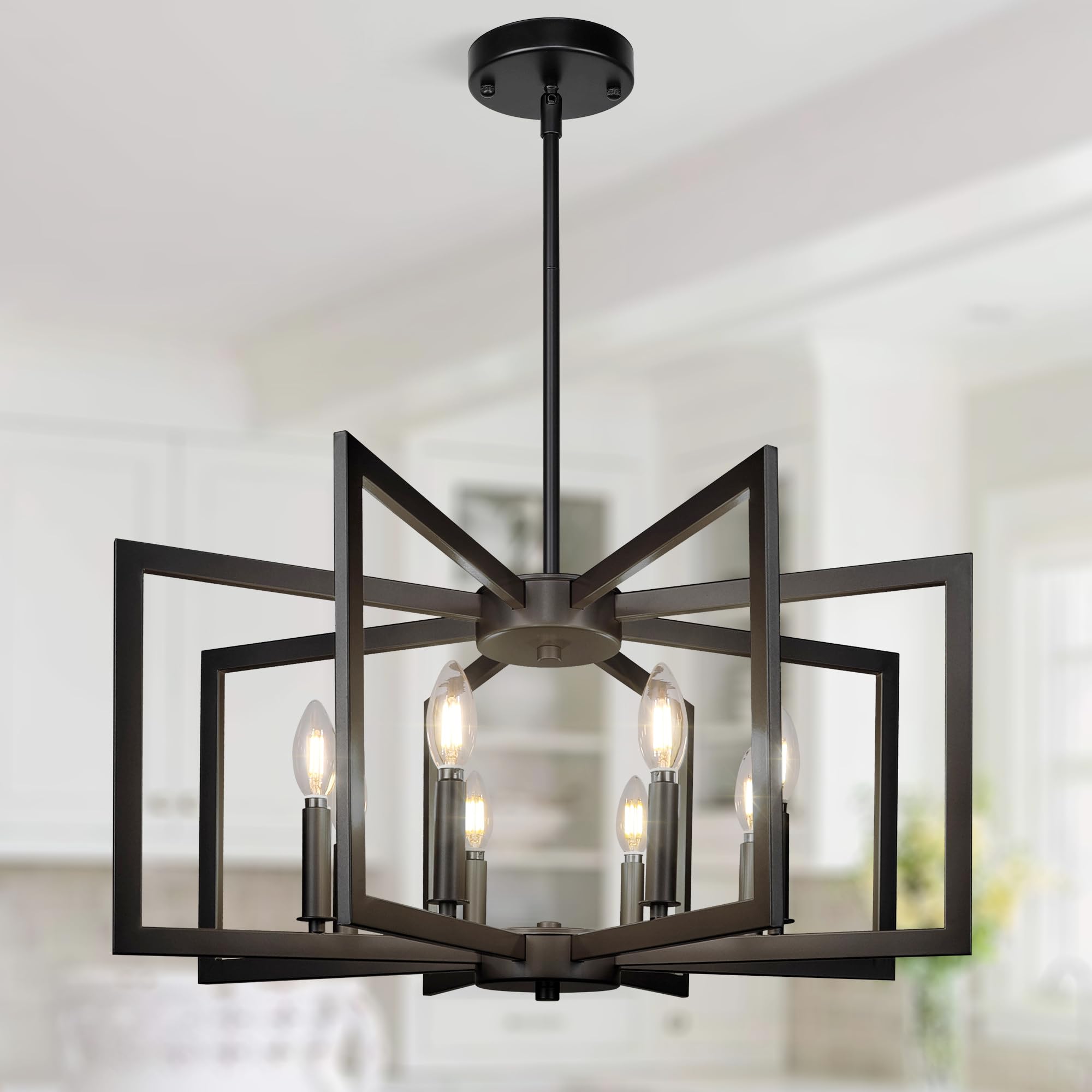 Sigaitwei 8-Light Large Black Chandelier,Dining Room Light Fixture Geometric Metal Modern Chandelier,Hanging Industrial Metal Ch