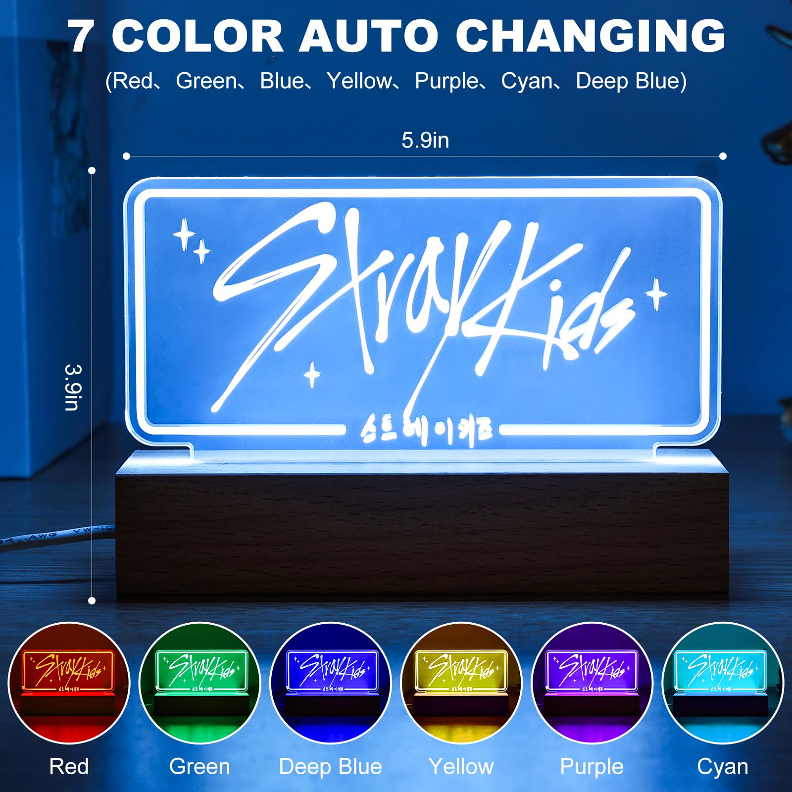 X9H8N9 LED Night Light - 7 Colors, Adjustable Decor Lamp, Acrylic, Model QQD-001, Perfect for Stay Fans & Birthday Gifts