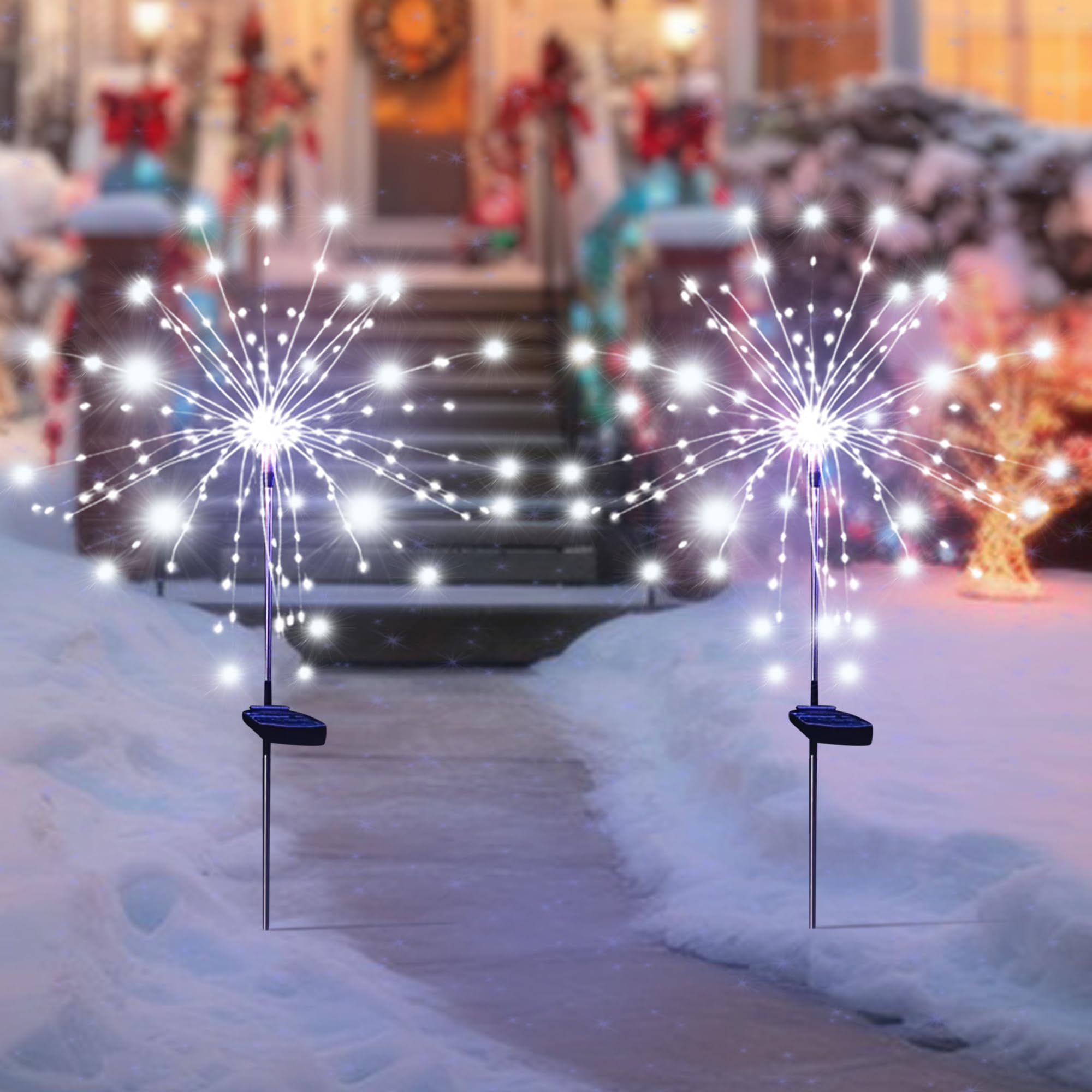 SolarEra Solar Garden Firework Lights, 4 Pack 120 LEDs, Waterproof Twinkle Lighting, White