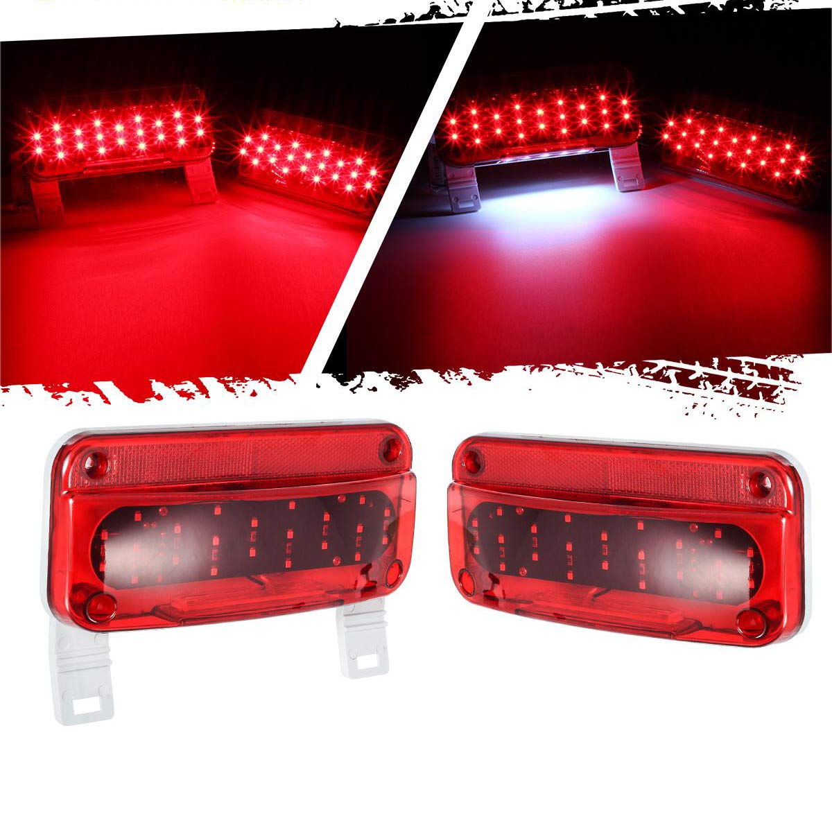Partsam Rectangular Red LED RV Camper Trailer Stop Turn Brake Tail Lights White License Plate Light 49 LED with License Bracket