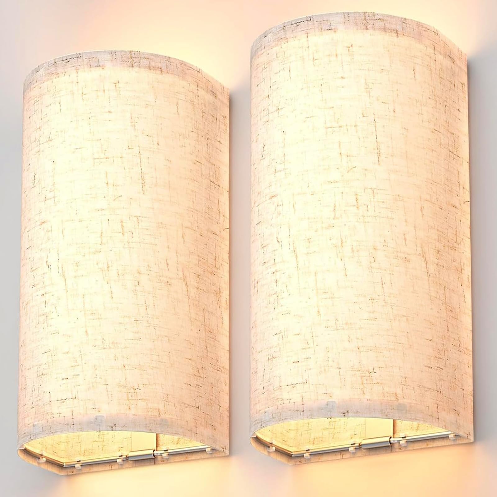 Shineled Wall Lamp Set of 2, LED Rechargeable Fabric Sconces, 16 RGB Colors, Dimmable, 13.77 Inch, Flaxen