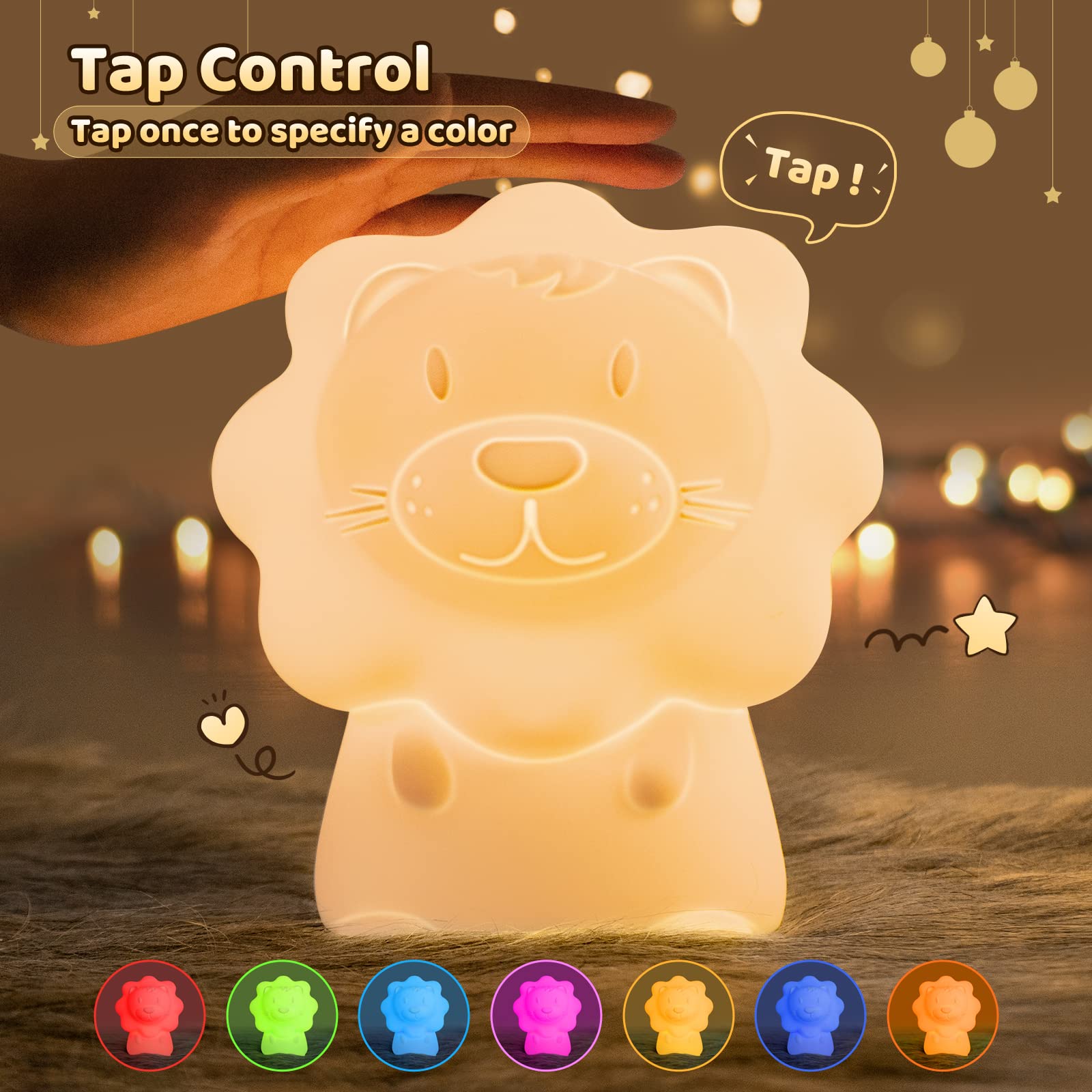 JADENS Cute Night Light for Kids - Paint Free Silicone Lion LED Nightlight, Nursery Lamp with Timer, for Toddler, Baby, Girls, B