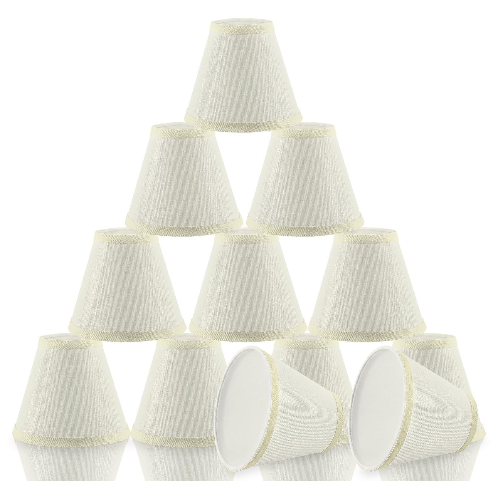 12 Pack Chandelier Lamp Shades, 3x6x5 Inch Natural Linen Fabric Clip On Bulb, Small Drum Shaped Lampshade, Beige Replacement Sha
