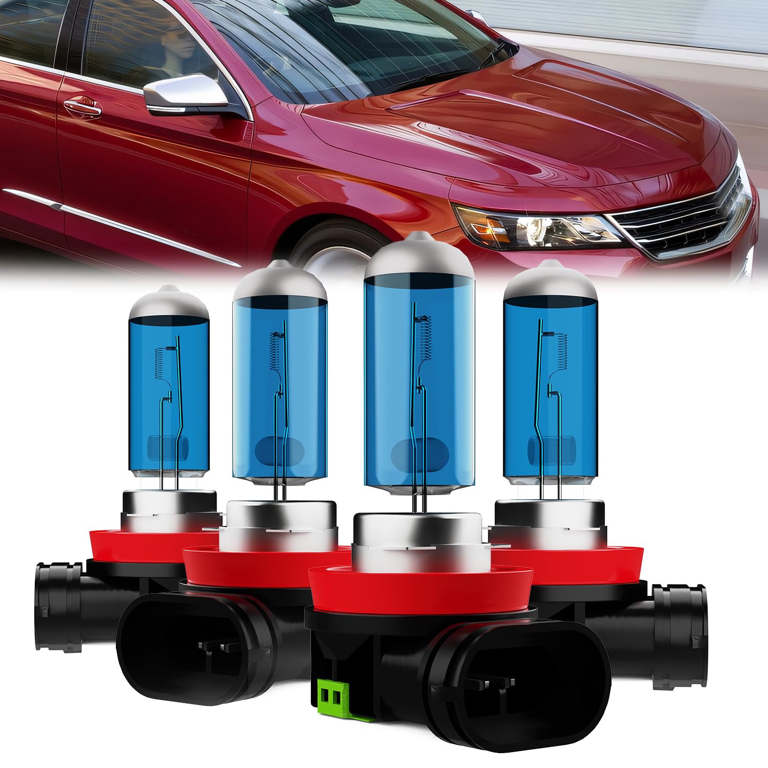 LECCIBUB Headlight Bulbs Compatible With Chevy lmpala 2006-2013, H11 High Beam + H11 Low Beam Halogen Light Bulbs, Super Bright