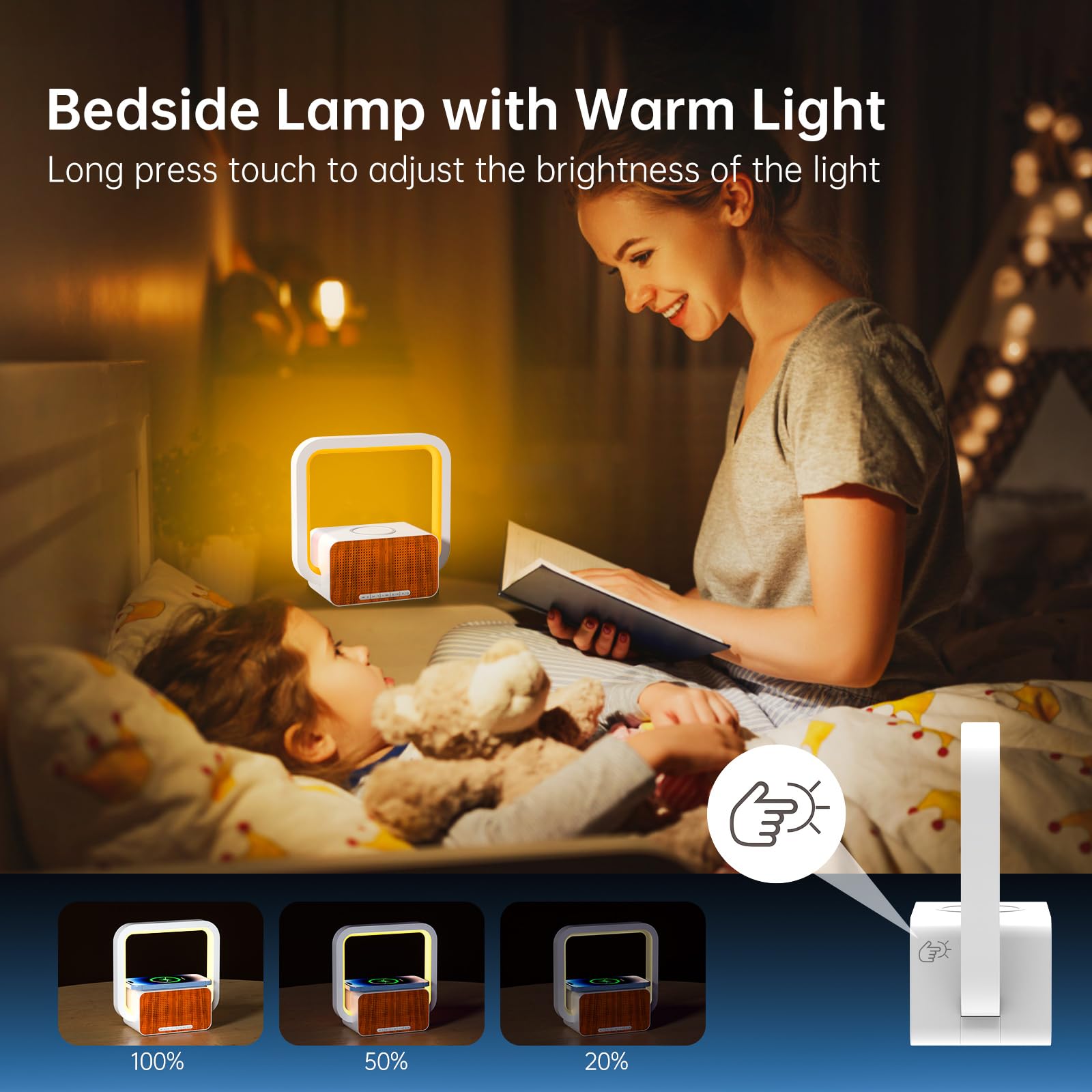 doopo Bluetooth Speaker with Night Lights, 15W Wireless Charging with Phone Holder, Bedroom Decor/Teens Girls Boys Gifts Idea/Be