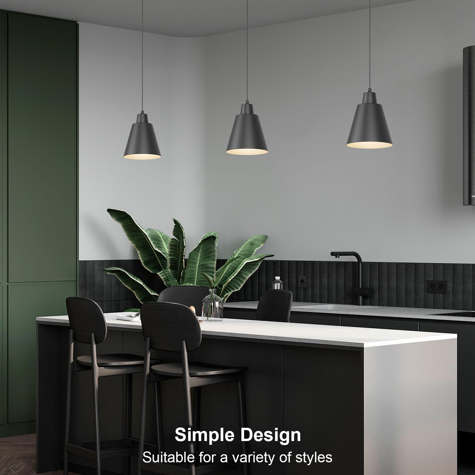 Industrial Pendant Lights, Black Pendant Light Fixtures, Vintage Pendant Lights For Kitchen Island With Black Metal Shade, Farmh