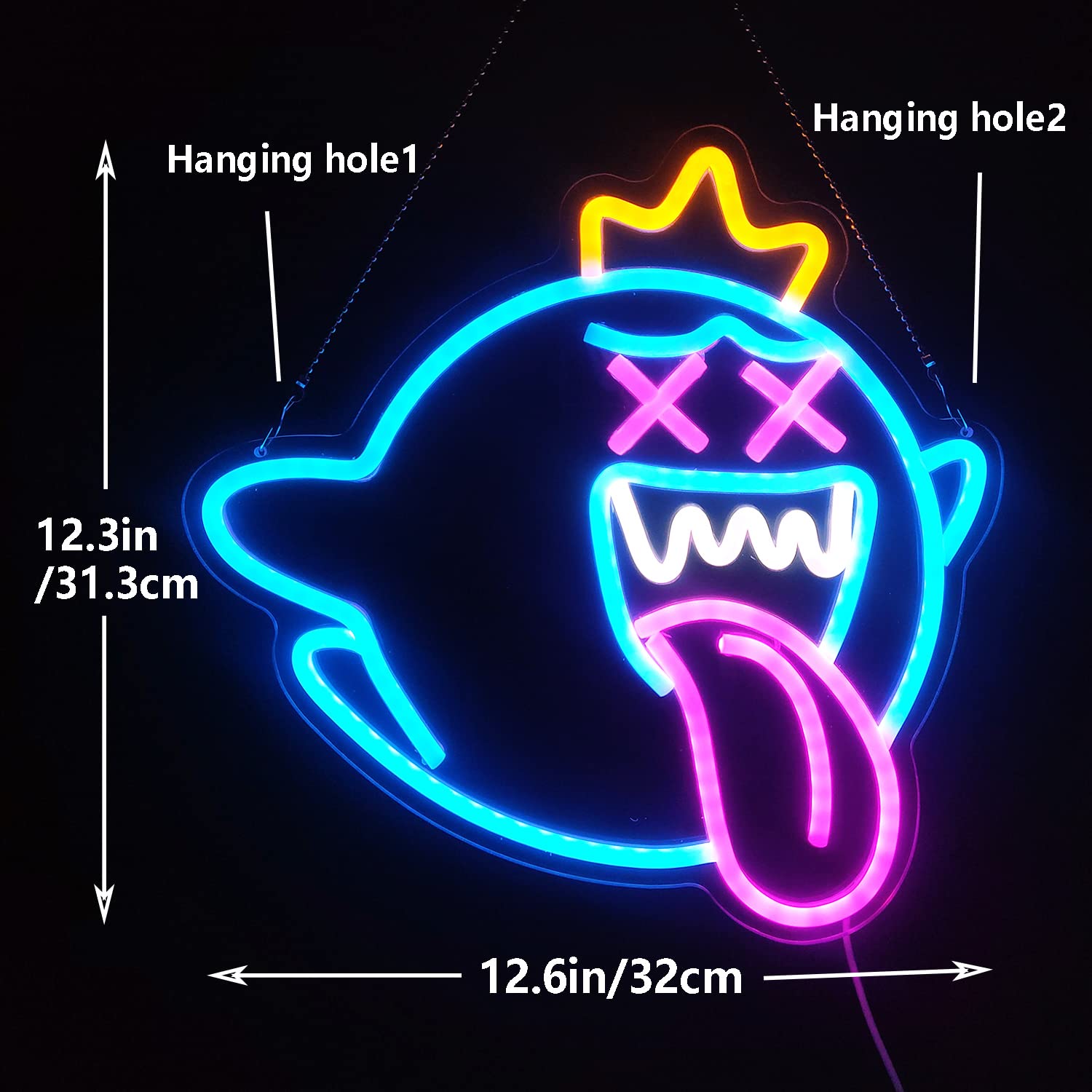 GMMLLG King Boo Neon Sign LED Light - Dimmable, Acrylic Backboard, Gaming Decor, KingBoo Color