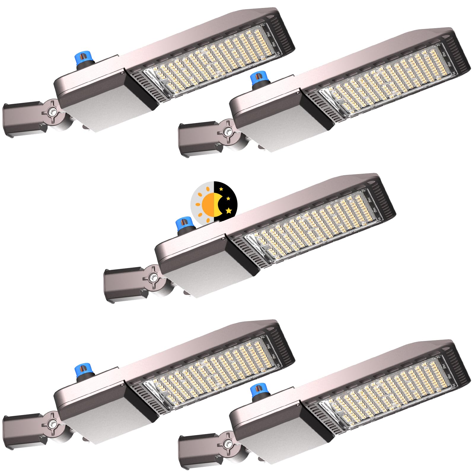 320W(150Lm/W) Led Parking Lot Lighting 63000Lm 5000K Led Parking Lot Lights Outdoor Pole Mount With Smart Photocell Ip65 6Kv Spd Slipfitter Mount For 30~50Ft Height-5Pack 7Yrs Warranty