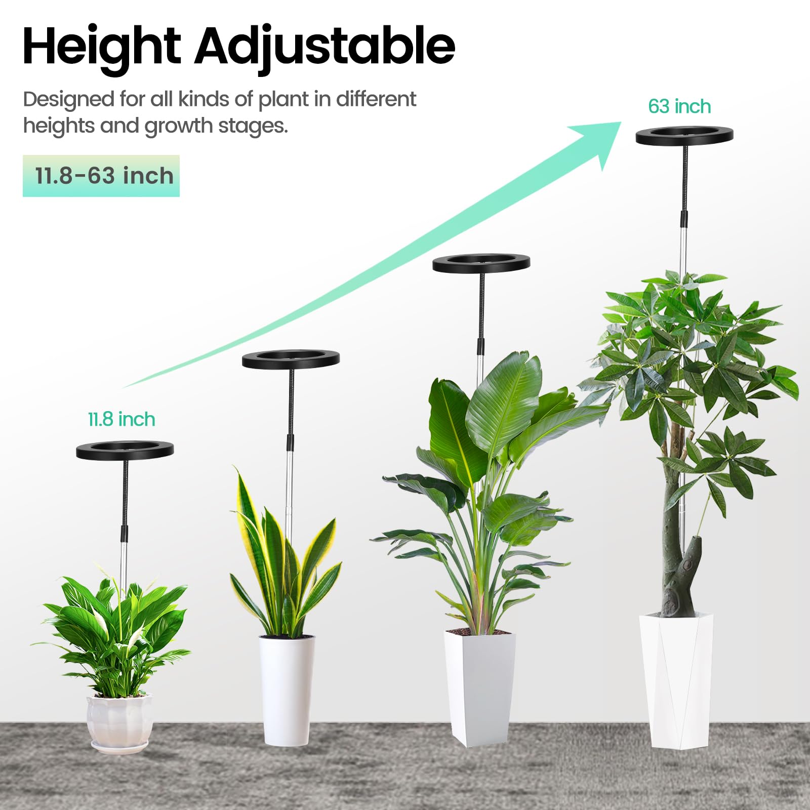 Grow Lights for Indoor Plants,Full Spectrum LED Floor Plant Light with Stand,63 inch Adjustable Height for Large Plant,3 Switch