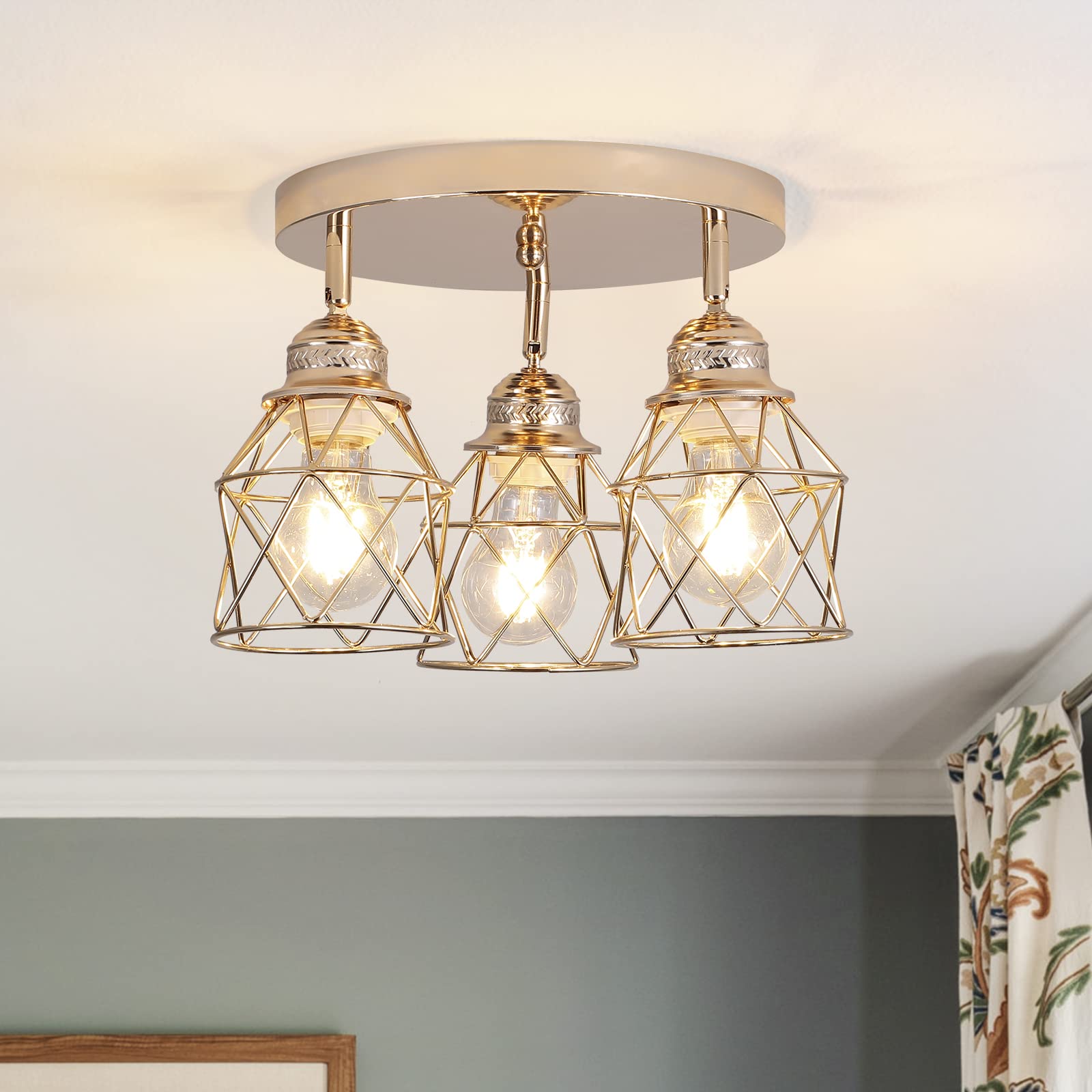 Abeajat Kitchen Light Fixtures Ceiling Mount, 3-Lights Multi-Directional Ceiling Lamp With E26 Base, Adjustable Flush Mount Ceiling Light Fixtures For Hallway Farmhouse Kitchen Dining Room Entryway