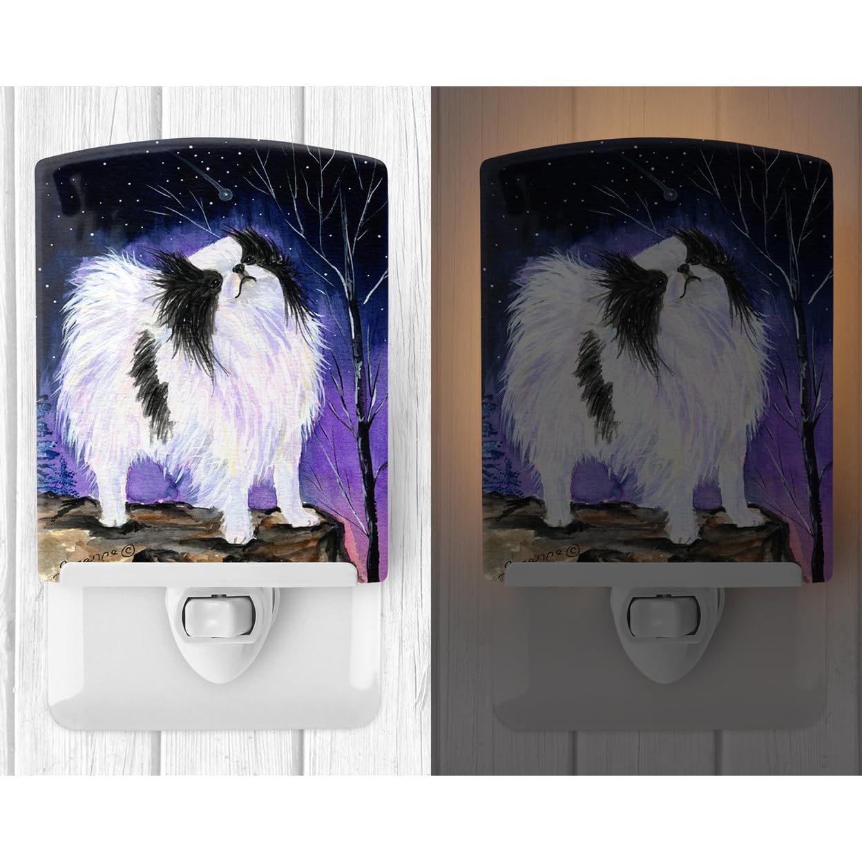 Caroline'S Treasures Ss8070Cnl Japanese Chin Ceramic Night Light Compact, Ul-Certified, Ideal For Bedroom, Bathroom, Nursery, Hallway, Kitchen, 6X4X3, Multicolor